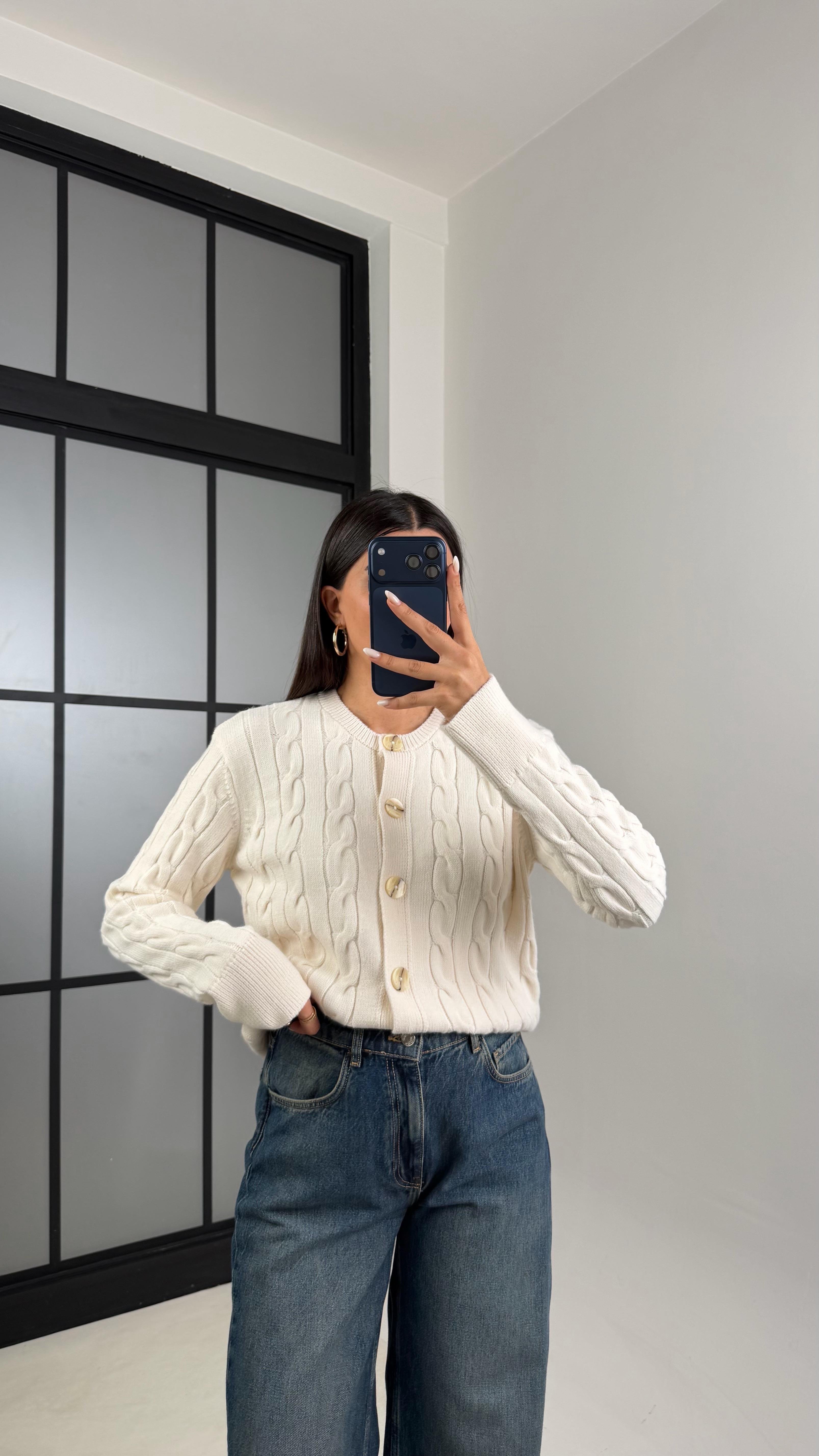 Krem Örgülü Triko Hırka GAUS-00579GAUS الكارديغان  GAUS-00579