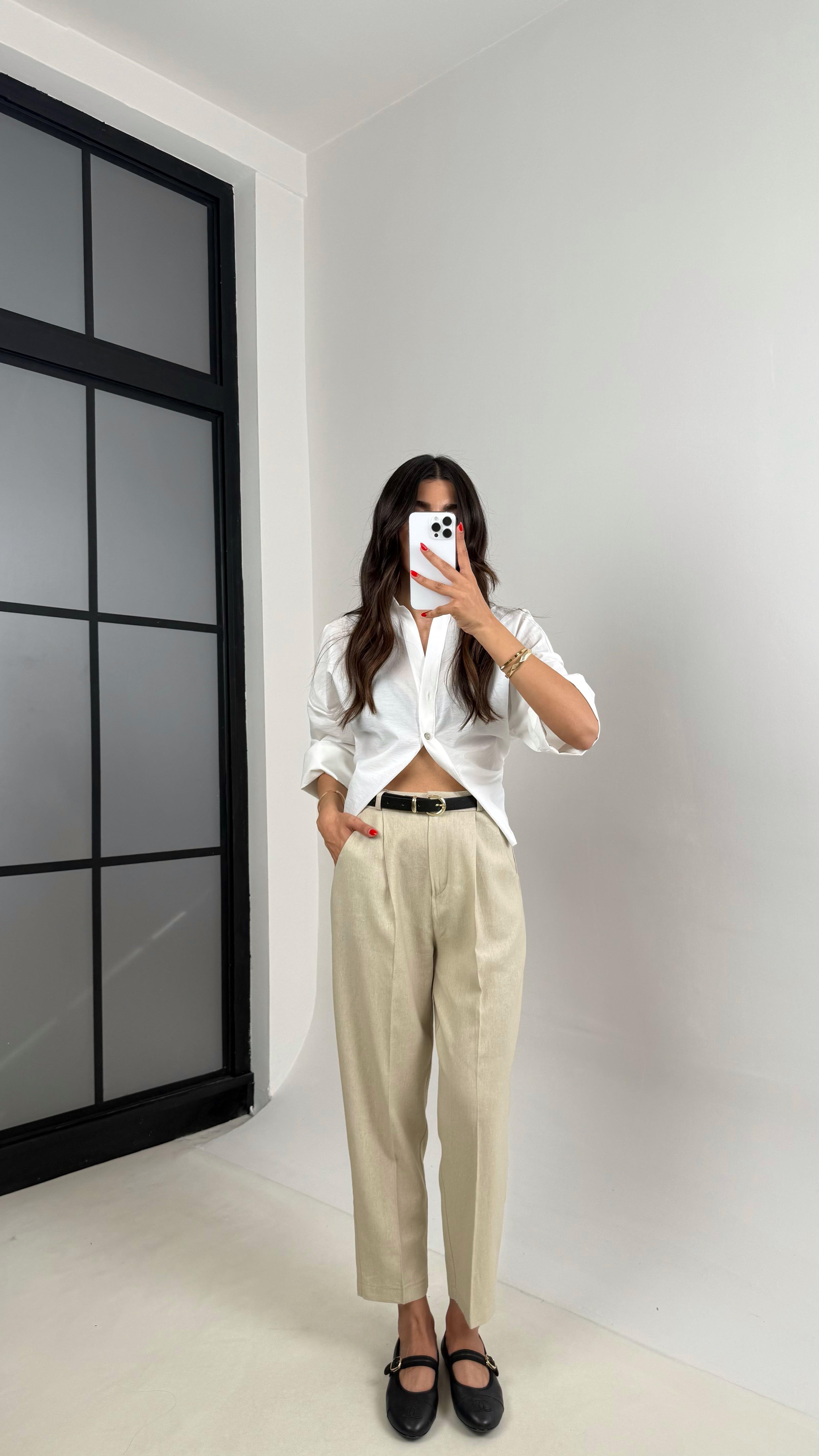 Taş Kemerli Cepli Premium Keten Pantolon Gaus00513GausPANTOLONGU1002205