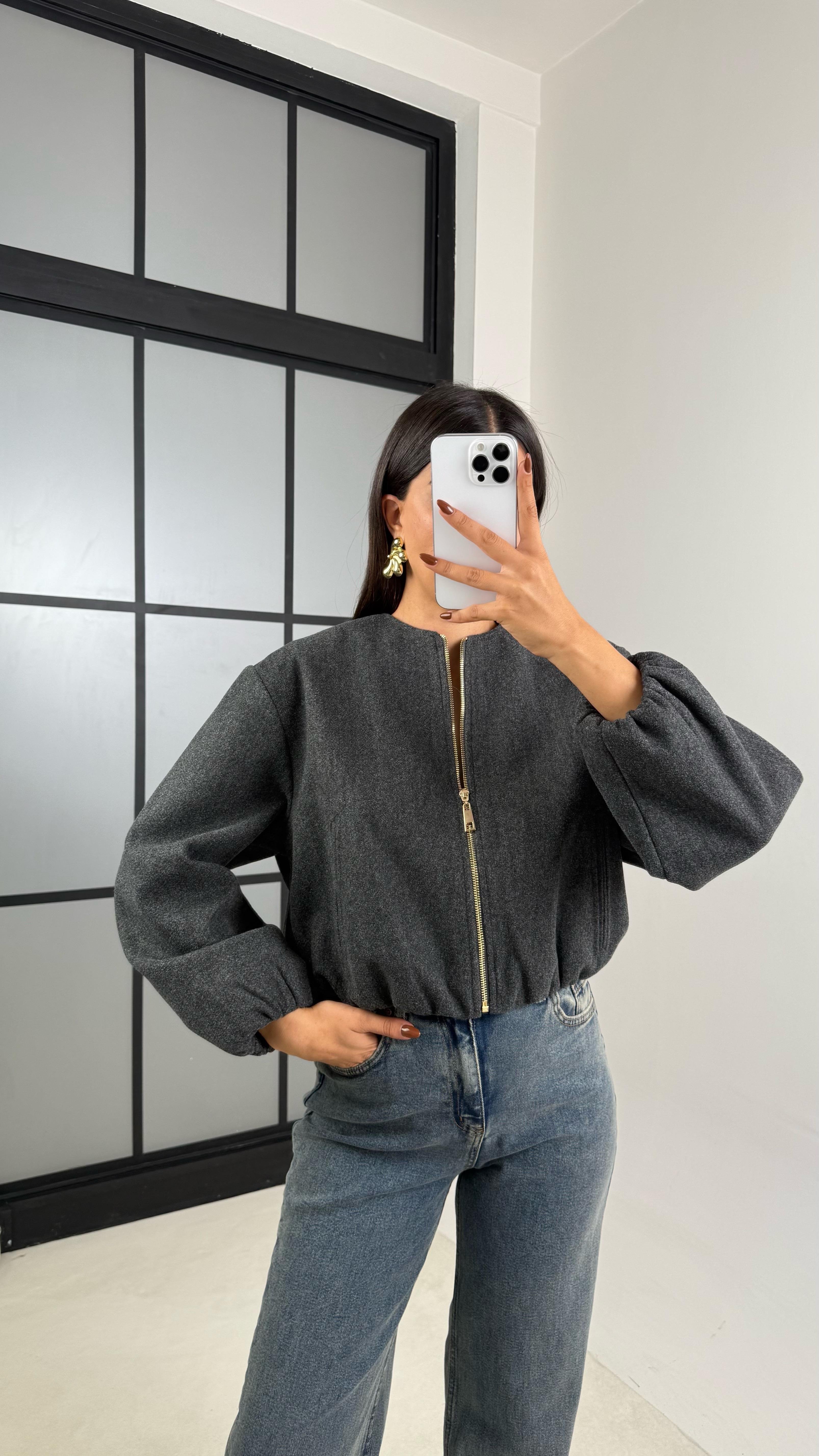 Antrasit Astarlı Cepli Kaşe Bomber Ceket GAUS-00191GAUS السترات  GAUS-00191