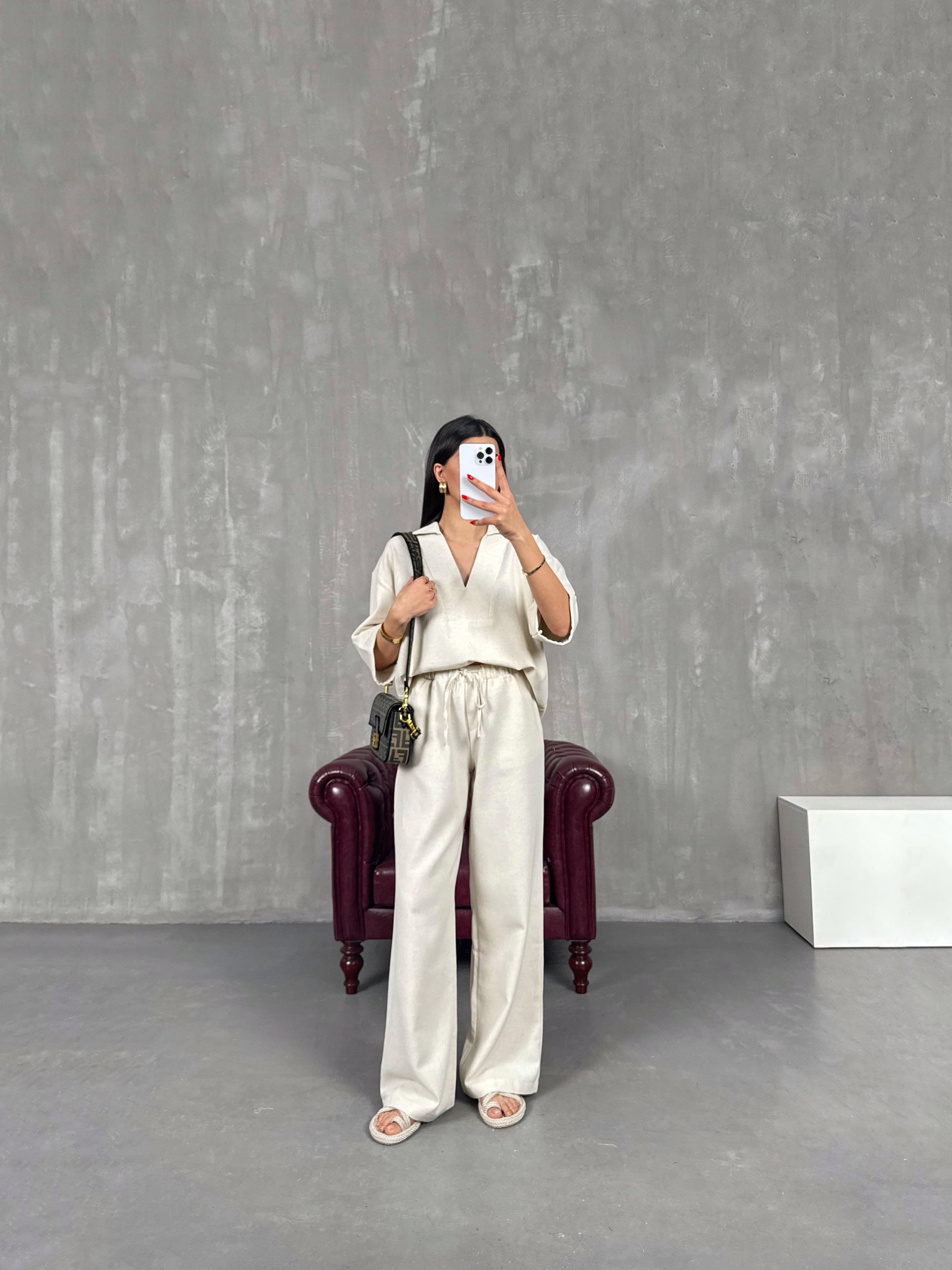 Taş V Yaka Keten Takım Gaus00159GausTAKIMGU1001367