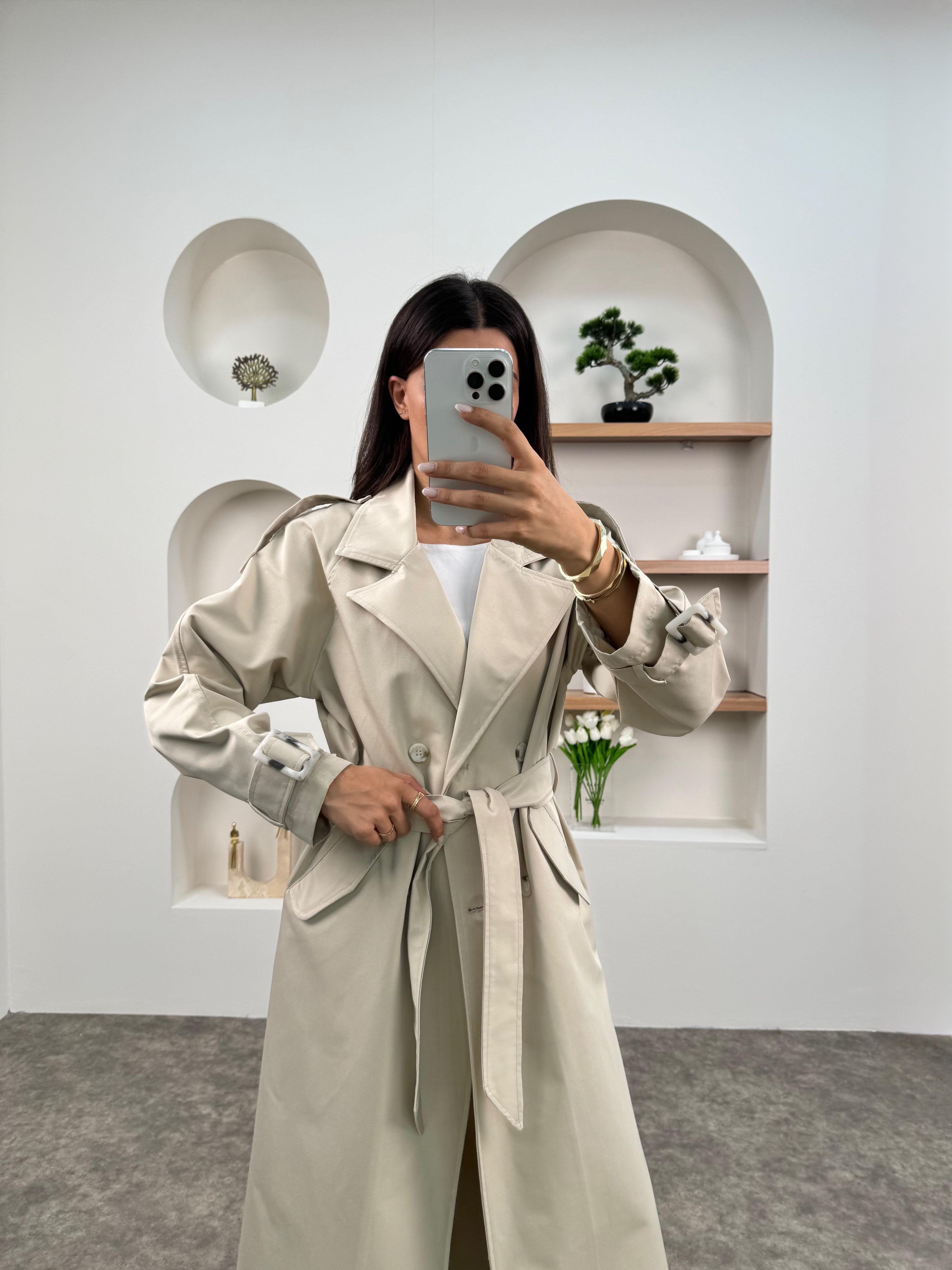 Zaria Taş Kemerli Astarsız TrençkotGausKABANGU00903433