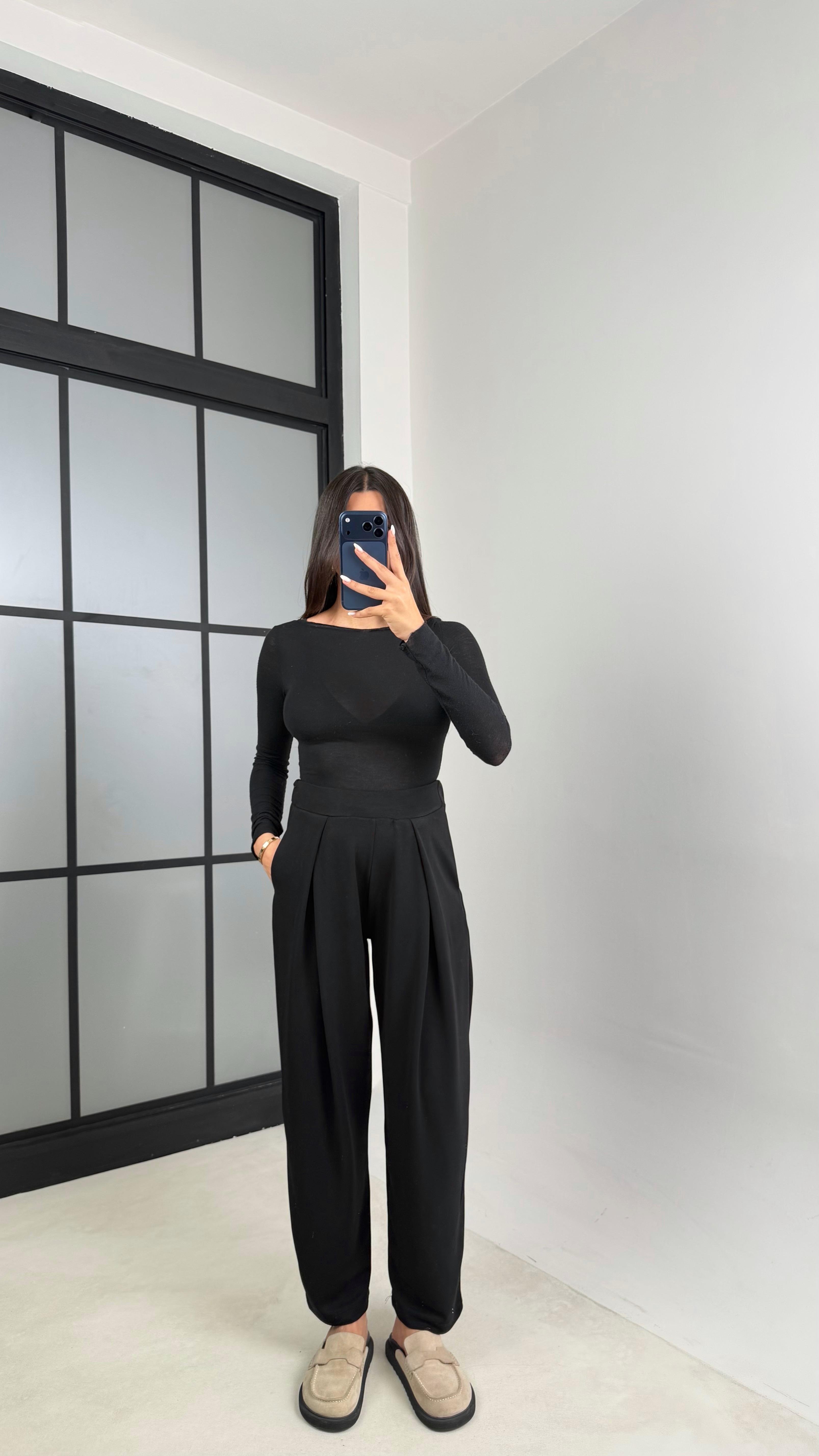 Siyah Beli Lastikli OYS Muadil Şalvar Modal Pantolon GAUS-00574GAUSPANTOLONGAUS-00574