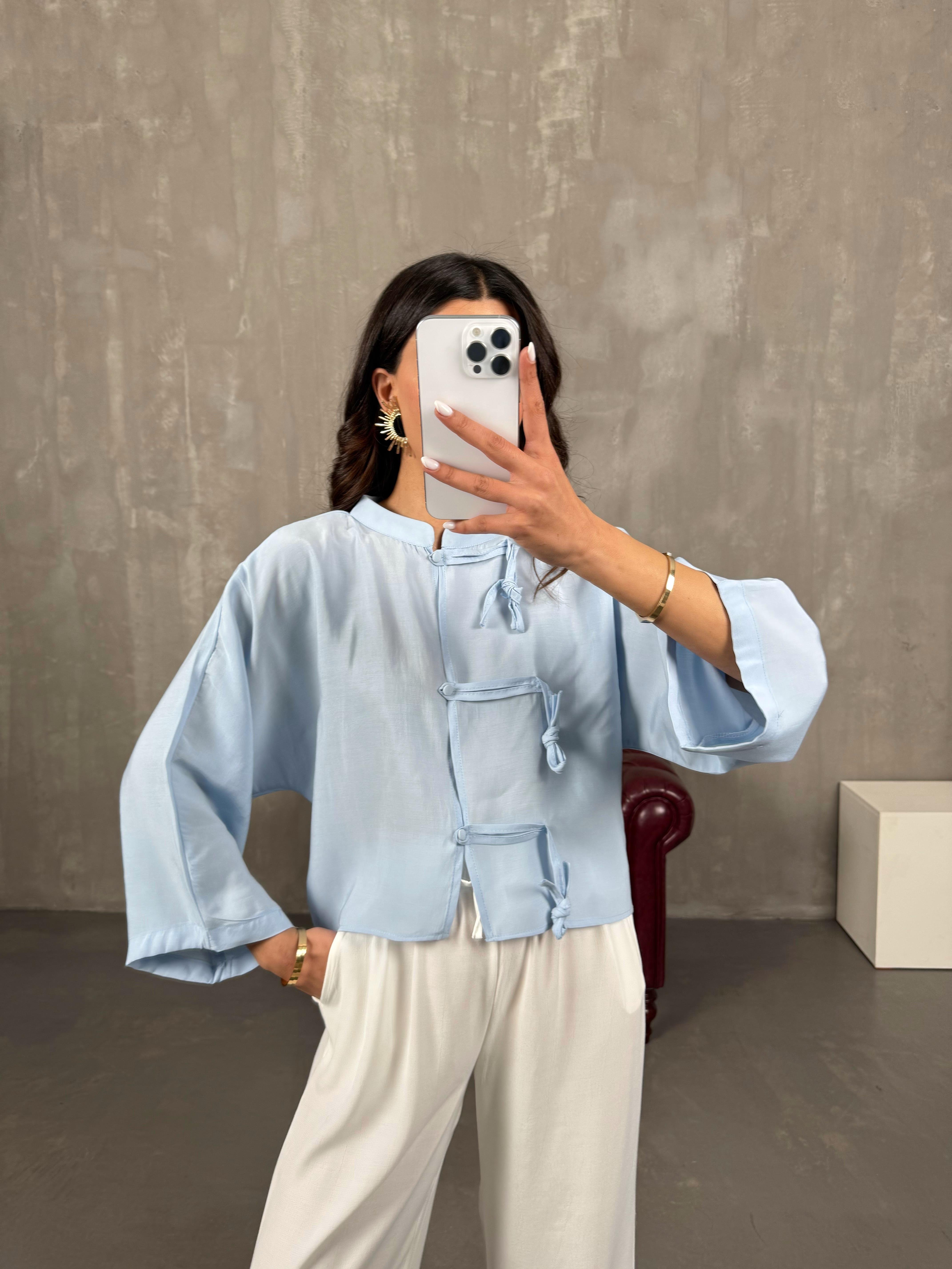 Remy Mavi Hakim Yaka Düğmeli Tasarım GömlekGausGÖMLEKGU100876