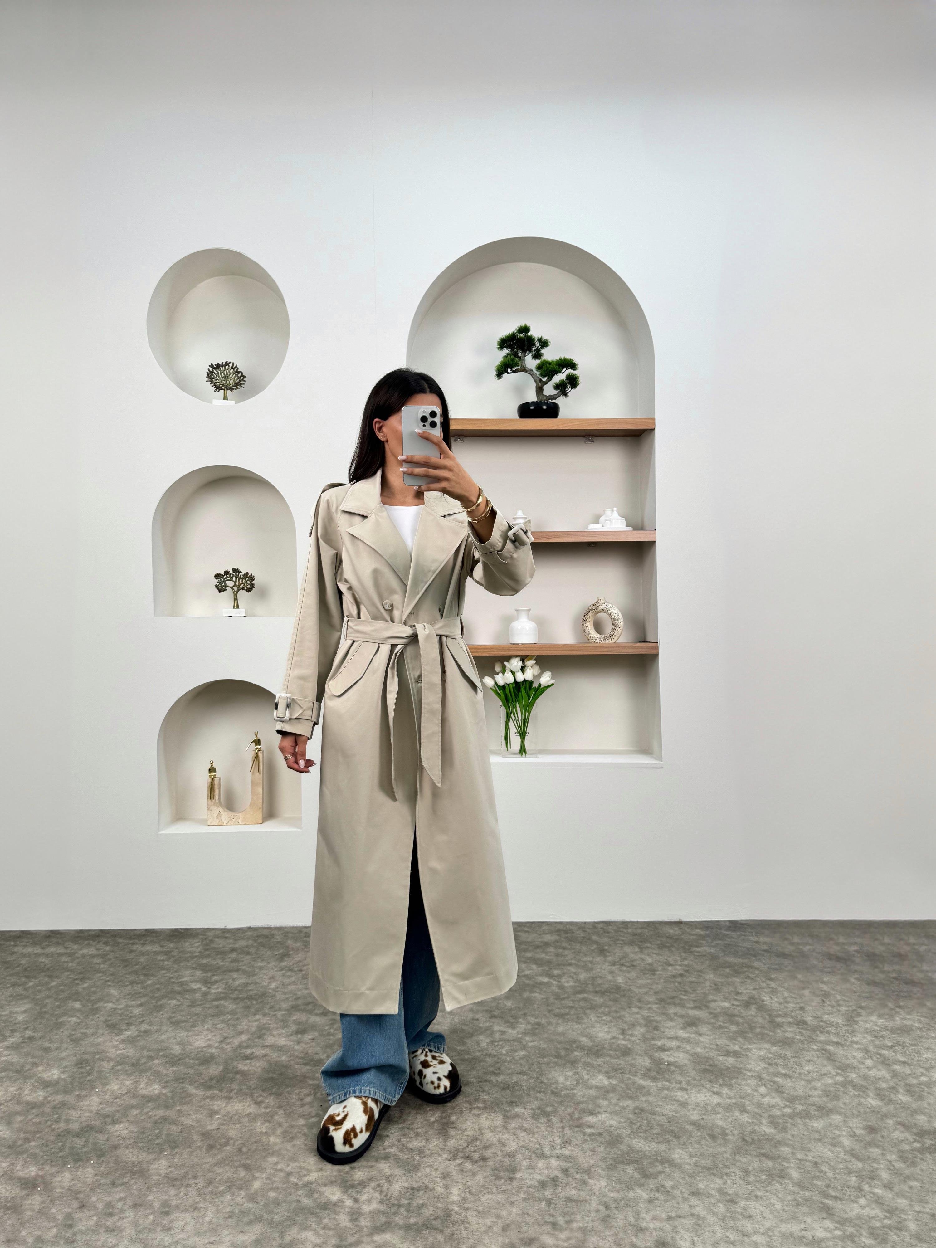 Zaria Taş Kemerli Astarsız TrençkotGausKABANGU00903433