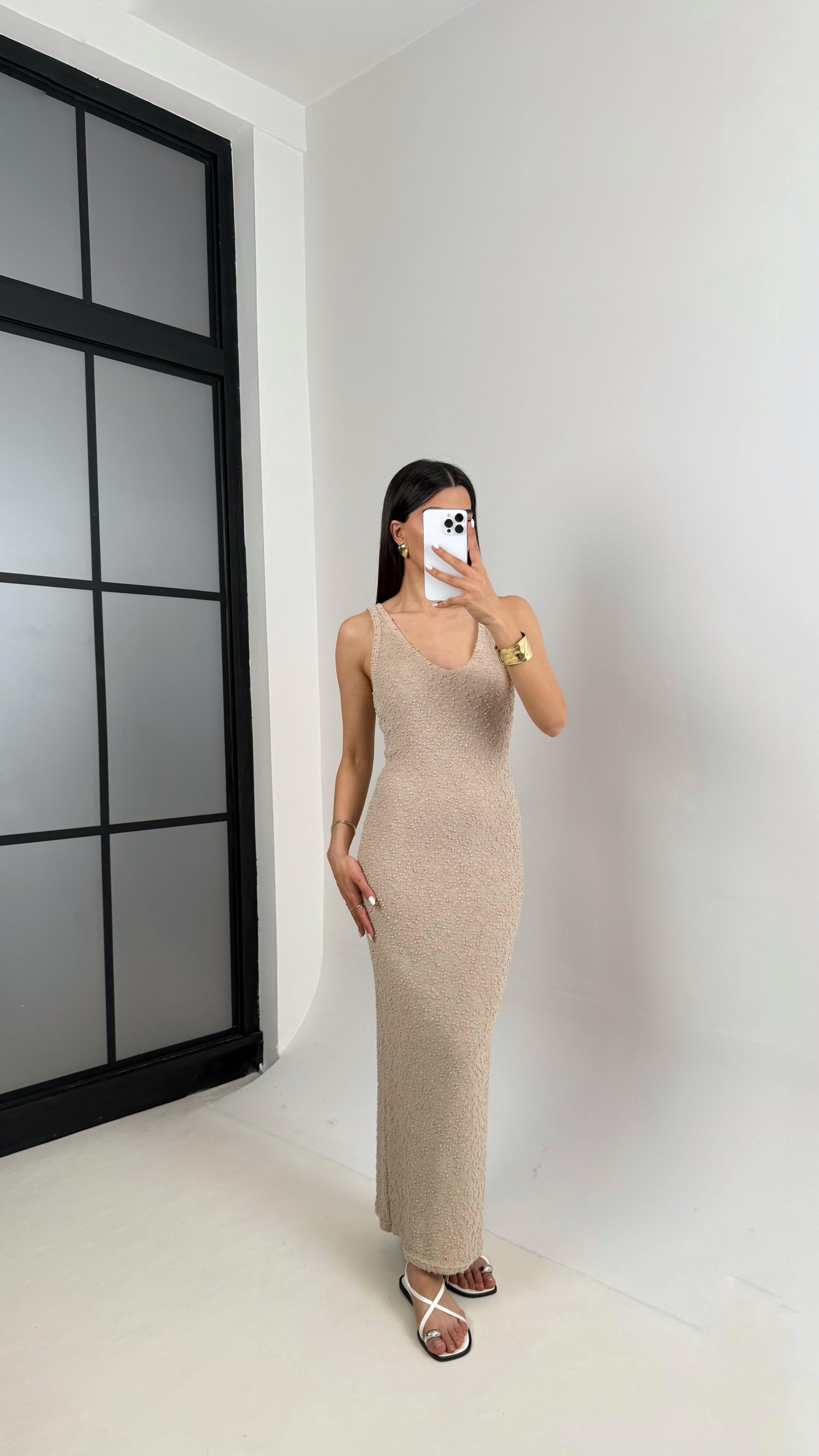 Vizon V Yaka Askılı Triko Elbise Gaus00412GausELBİSEGU1001966