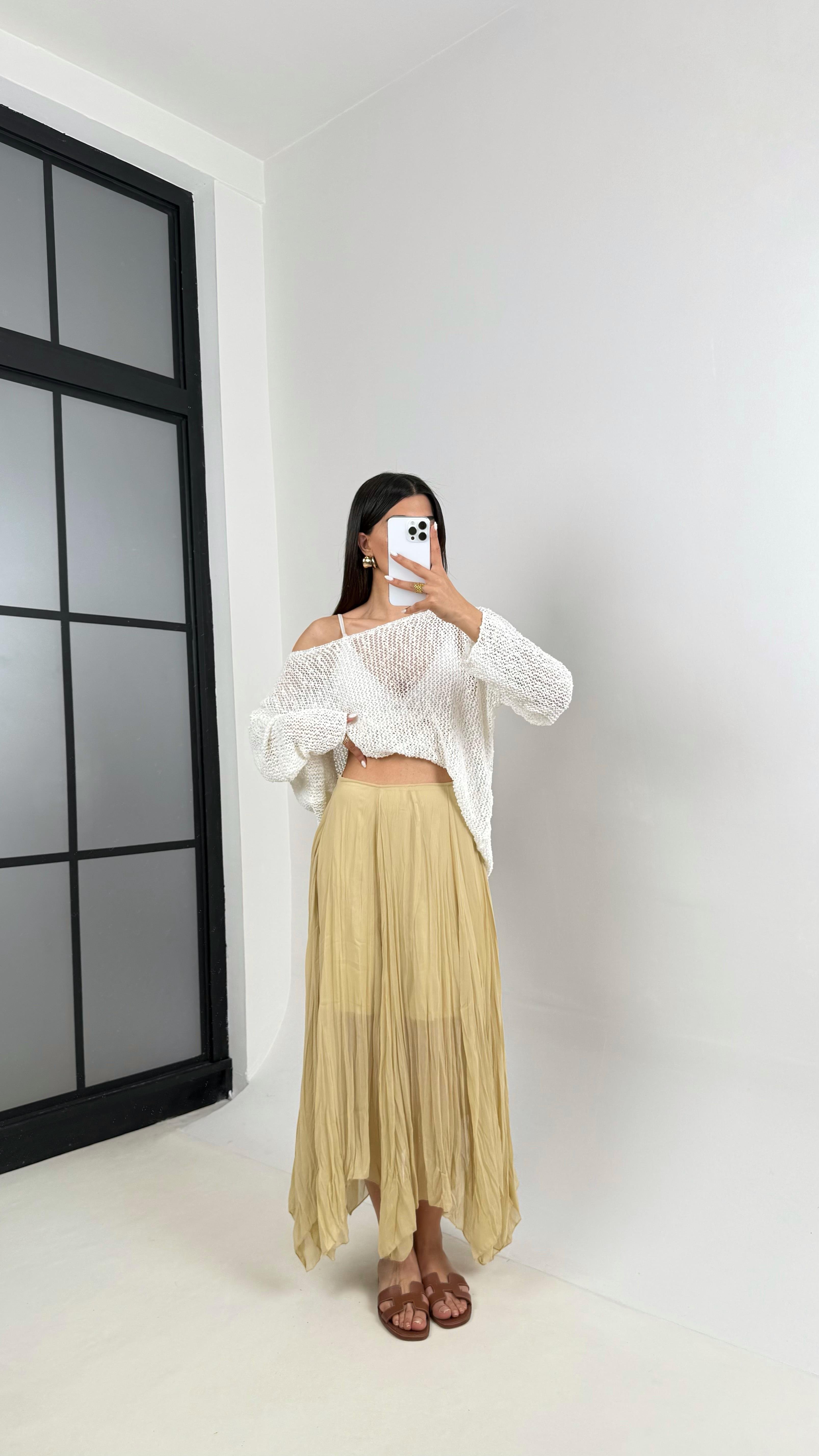 Soft Haki Astarlı Kırışık Şifon Muadil Etek Gaus00447GausTAKIMGU1002042