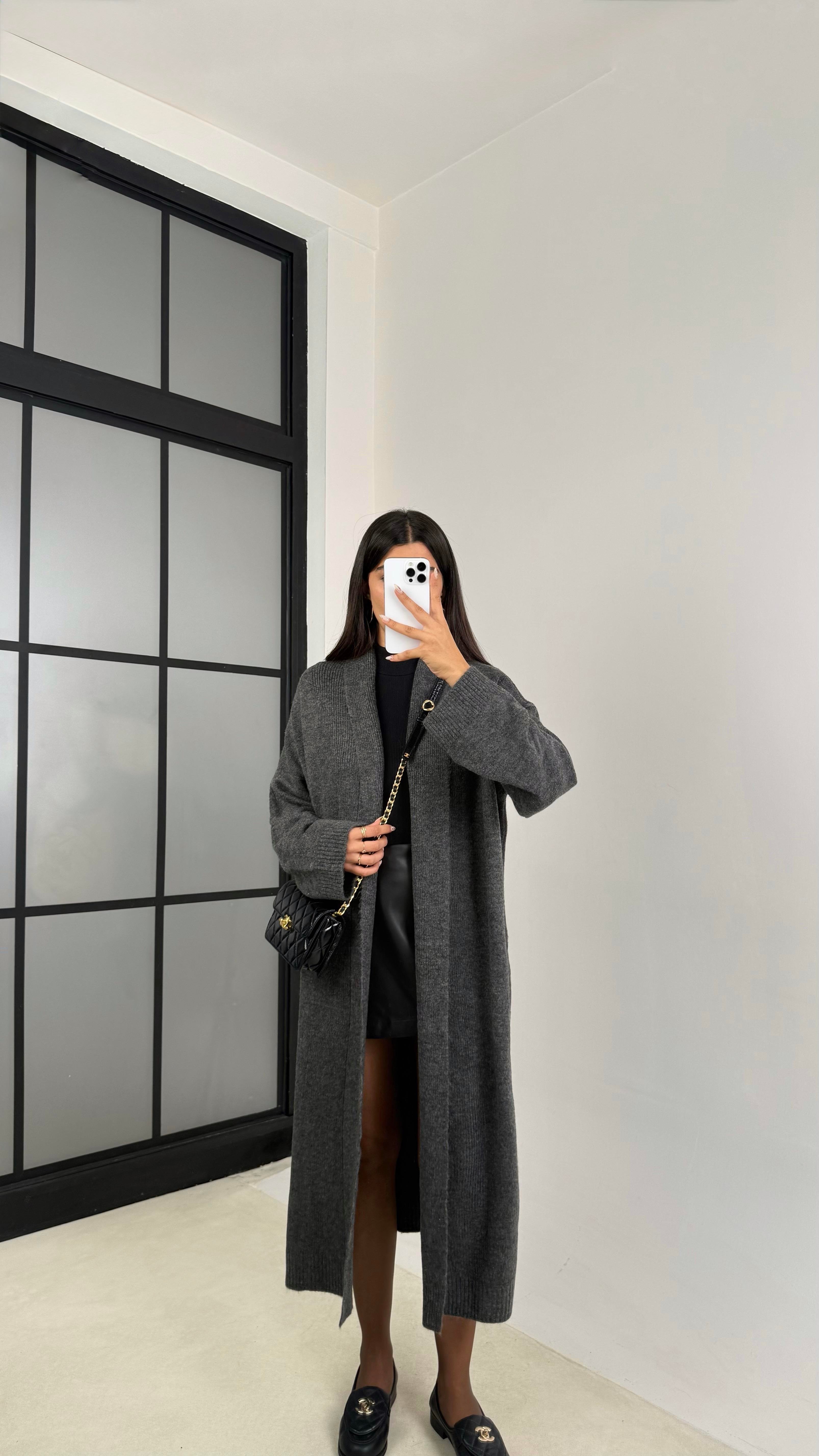 Antrasit Uzun Premium Triko Hırka GAUS-00116GAUS الكارديغان  GAUS-00116