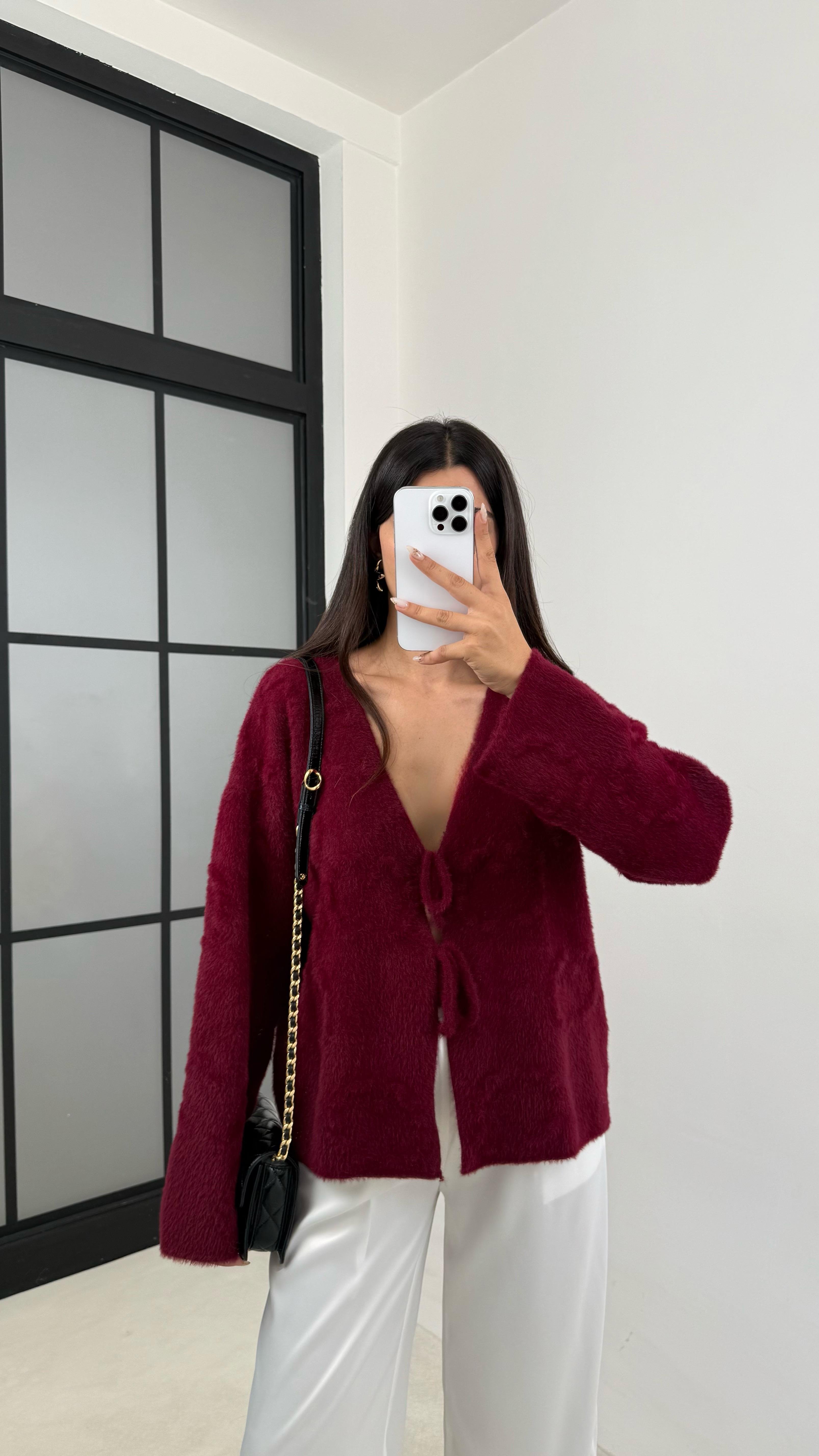 Bordo Önü Bağlamalı Premium Sakallı Hırka GAUS-0092GAUS الكارديغان  GAUS-0092