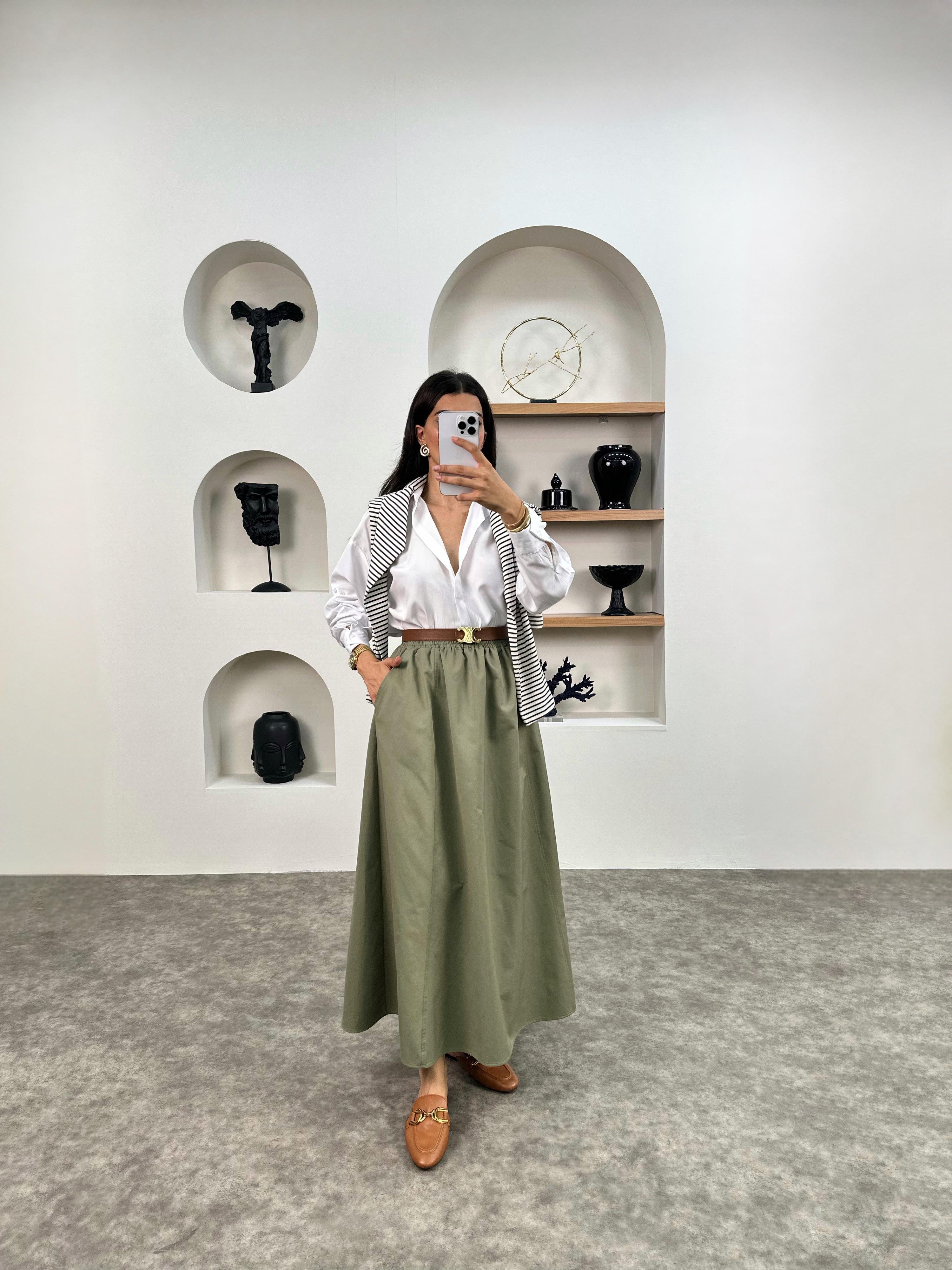 Gosa Haki Beli Lastikli Gabardin Kumaş EtekGausETEKGU008957