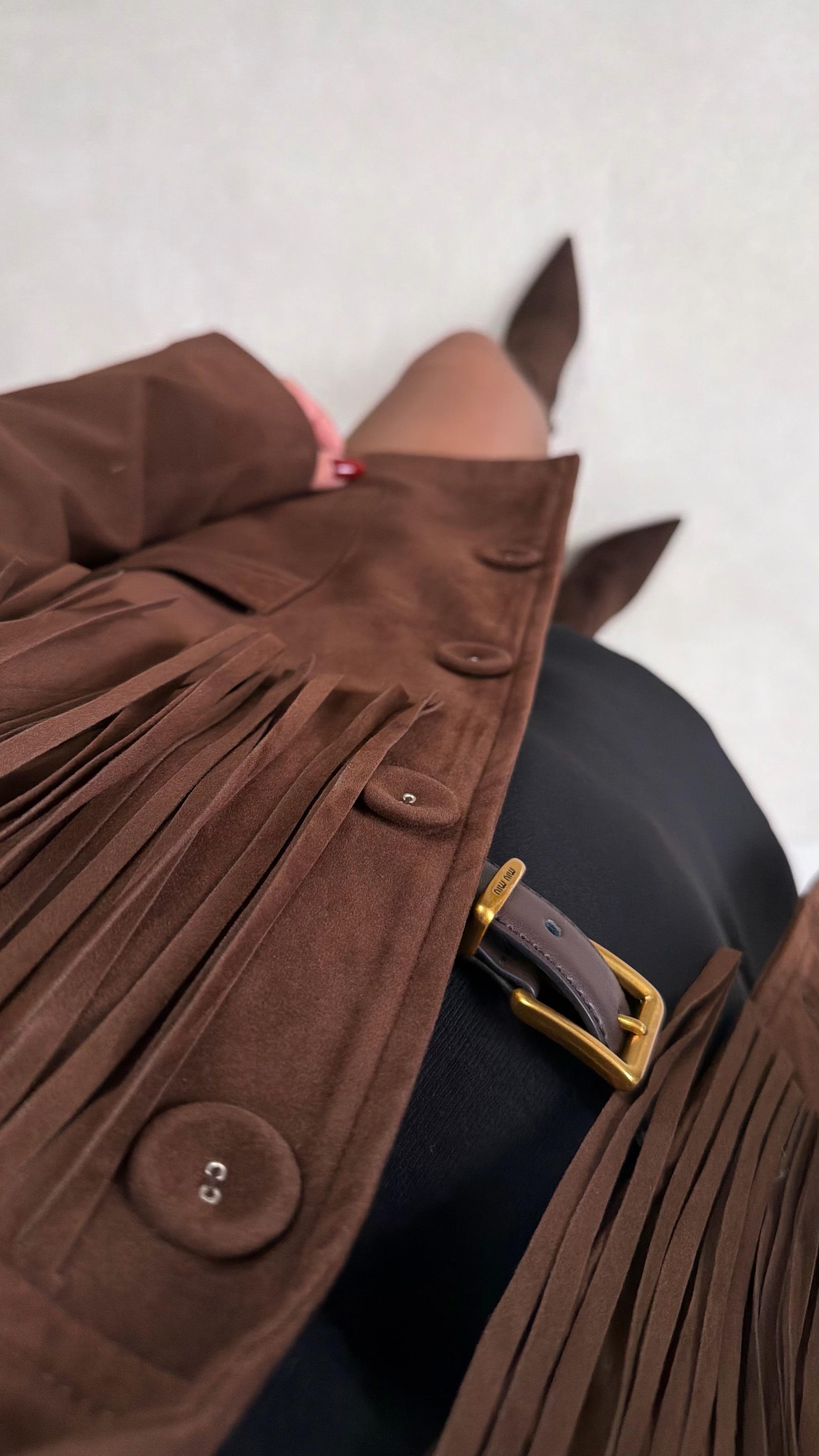 Acı Kahve Püskül Detaylı Astarlı Süet Ceket GAUS-00682GAUS السترات  GAUS-00682