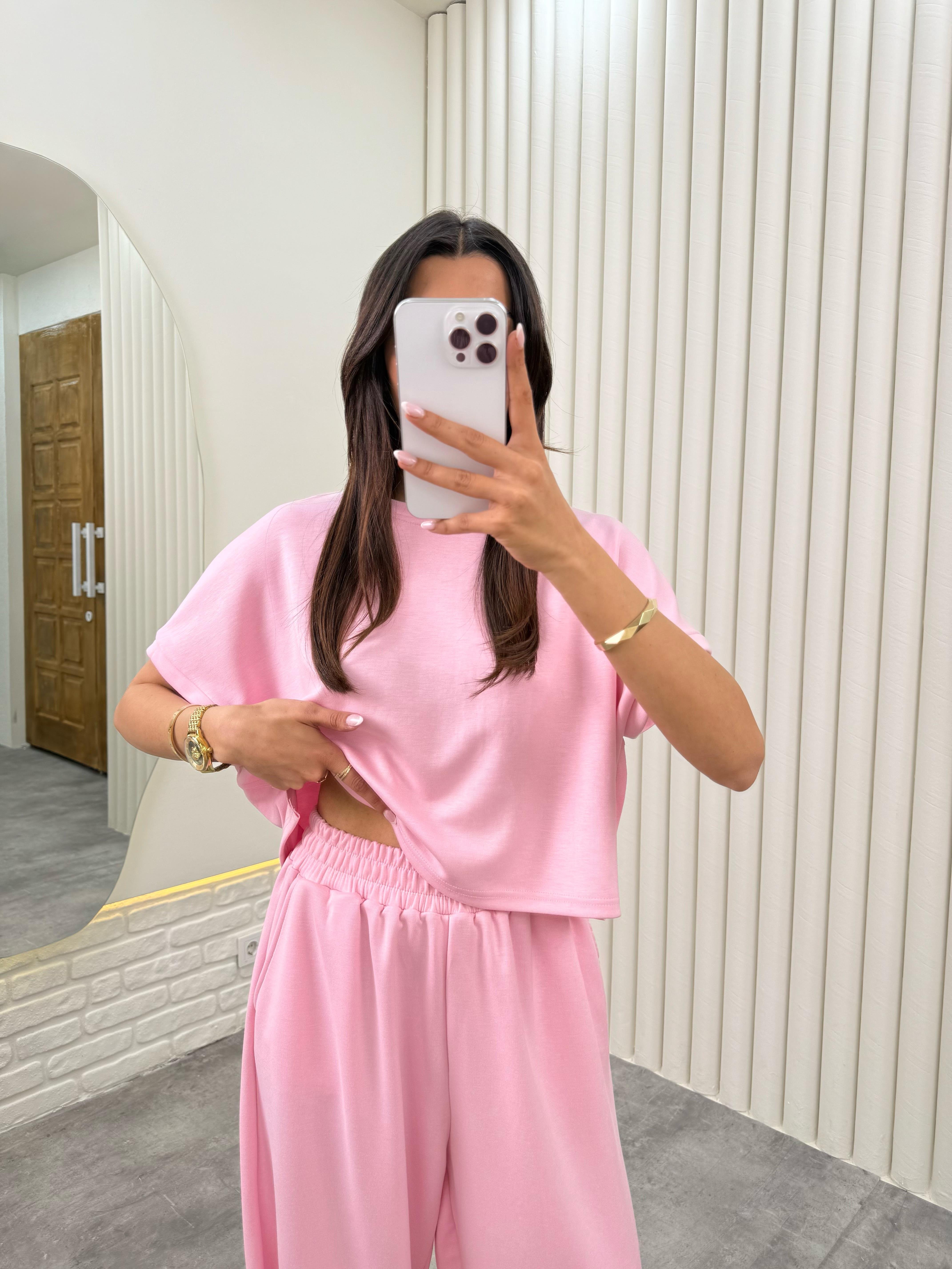 Pembe Balon Pantolon Modal Kumaş İkili Takım Gaus00320GausTAKIMGU1001738