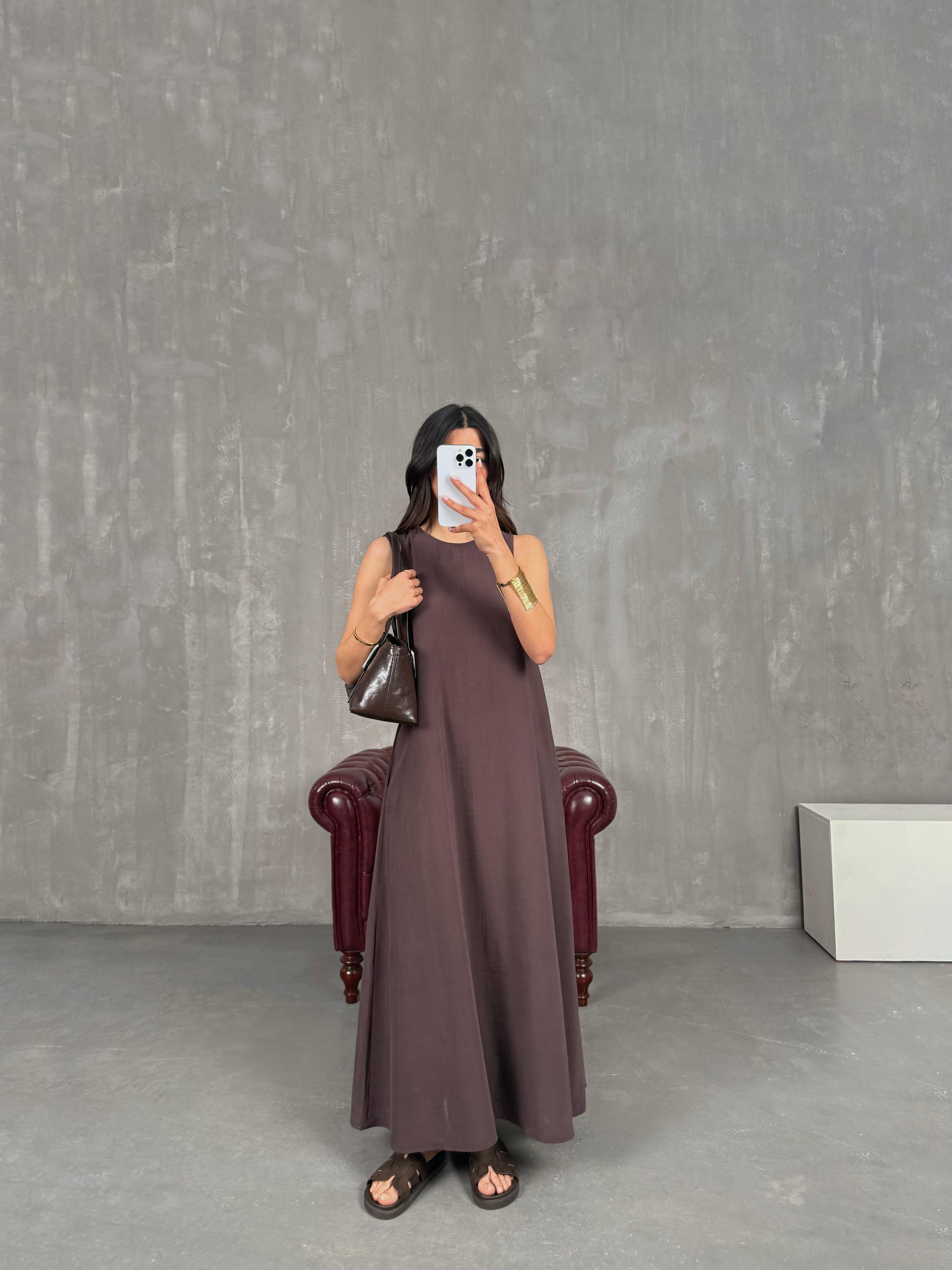 Kahve Cepli Tensel Kumaş Elbise Gaus00263GausELBİSEGU1001607