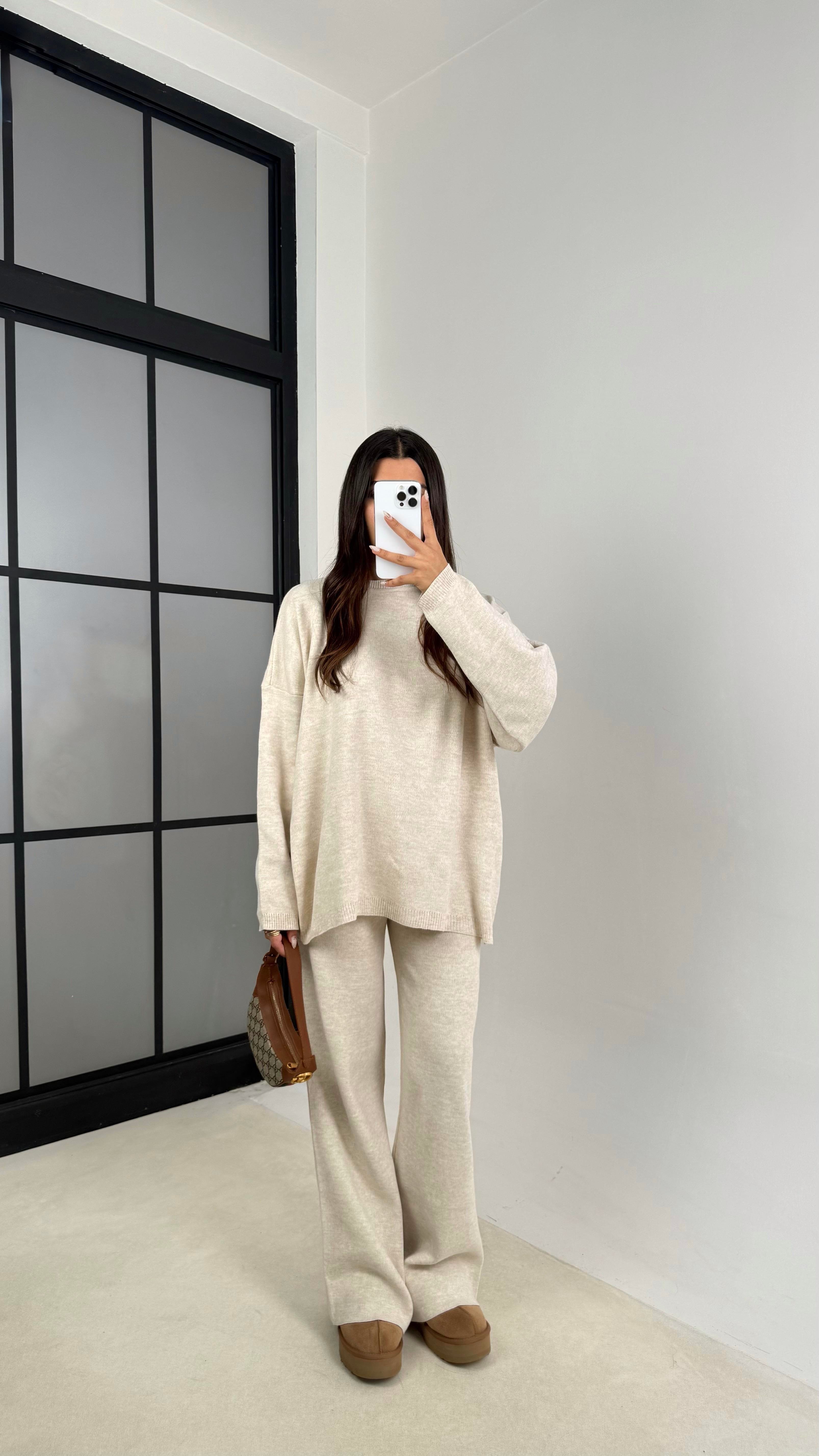 Taş Uzun Kol Kazak Beli Lastikli Pantalon İkili Triko Takım GAUS-00103GAUSTAKIMGAUS-00103