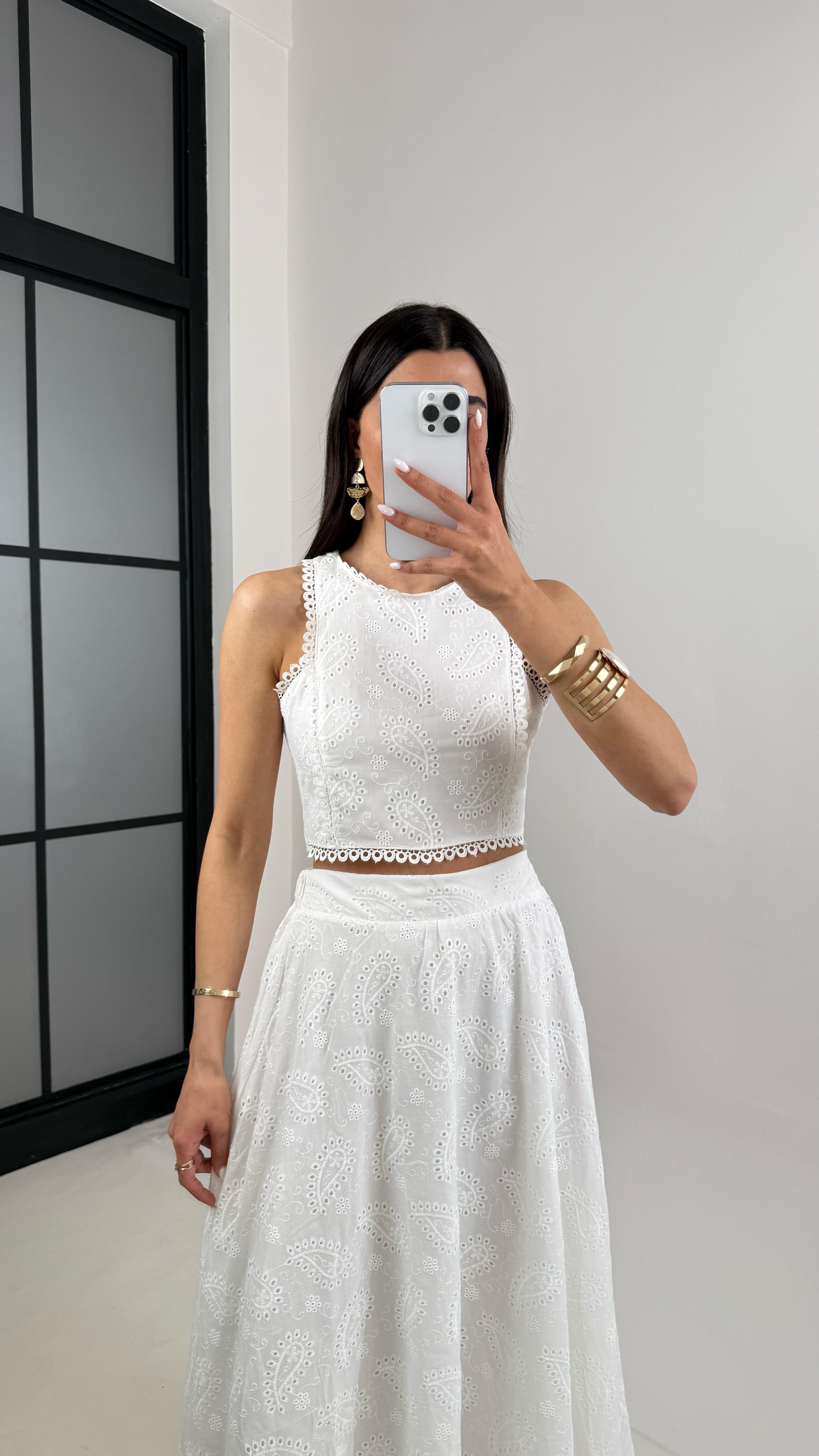 Beyaz Sıfır Kol Üst Astarlı Etek Fistolu Takım Gaus00437GausTAKIMGU1002014