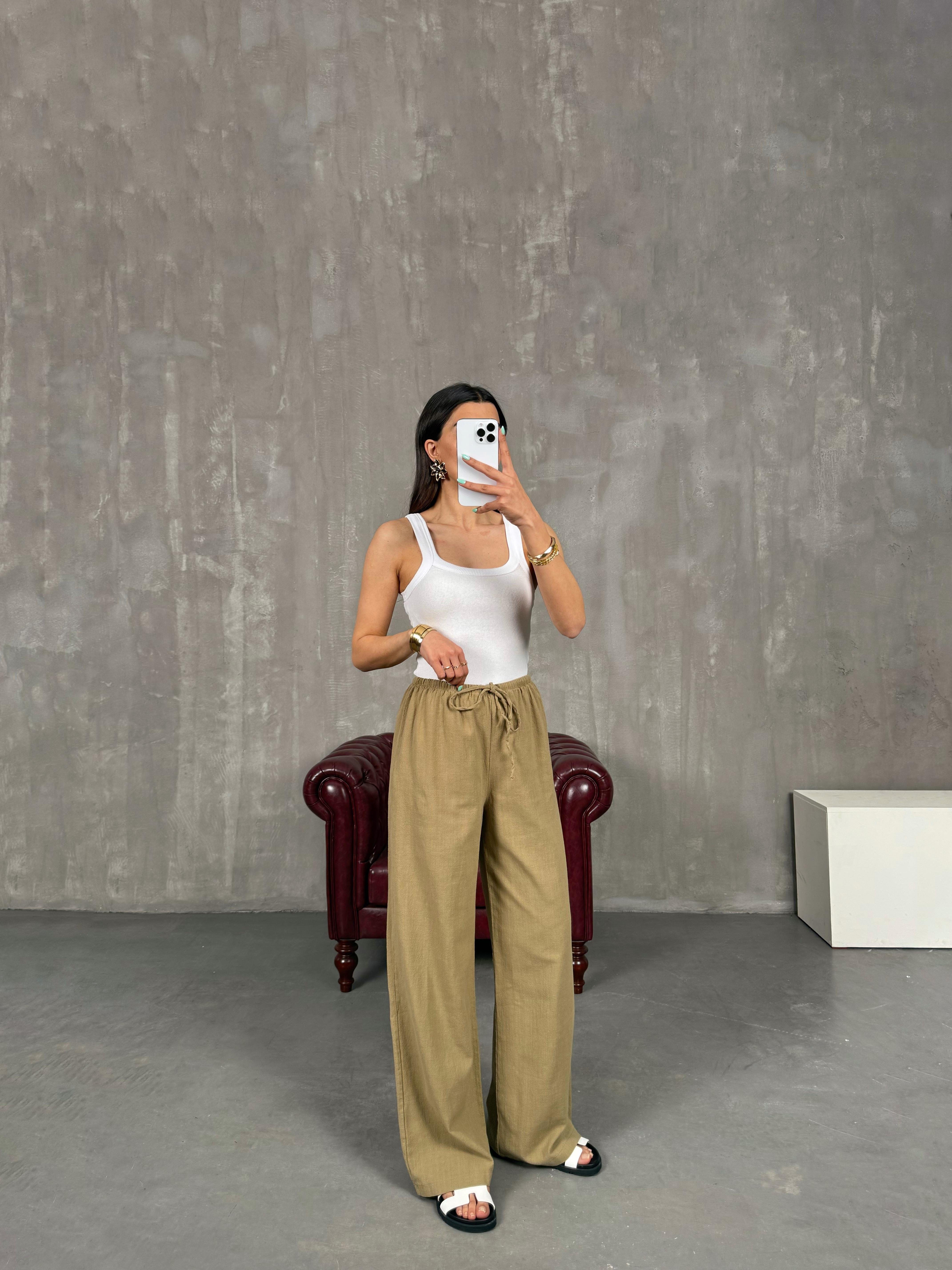 Haki Beli Lastikli Keten Pantolon Gaus00237GausPANTOLONGU1001549