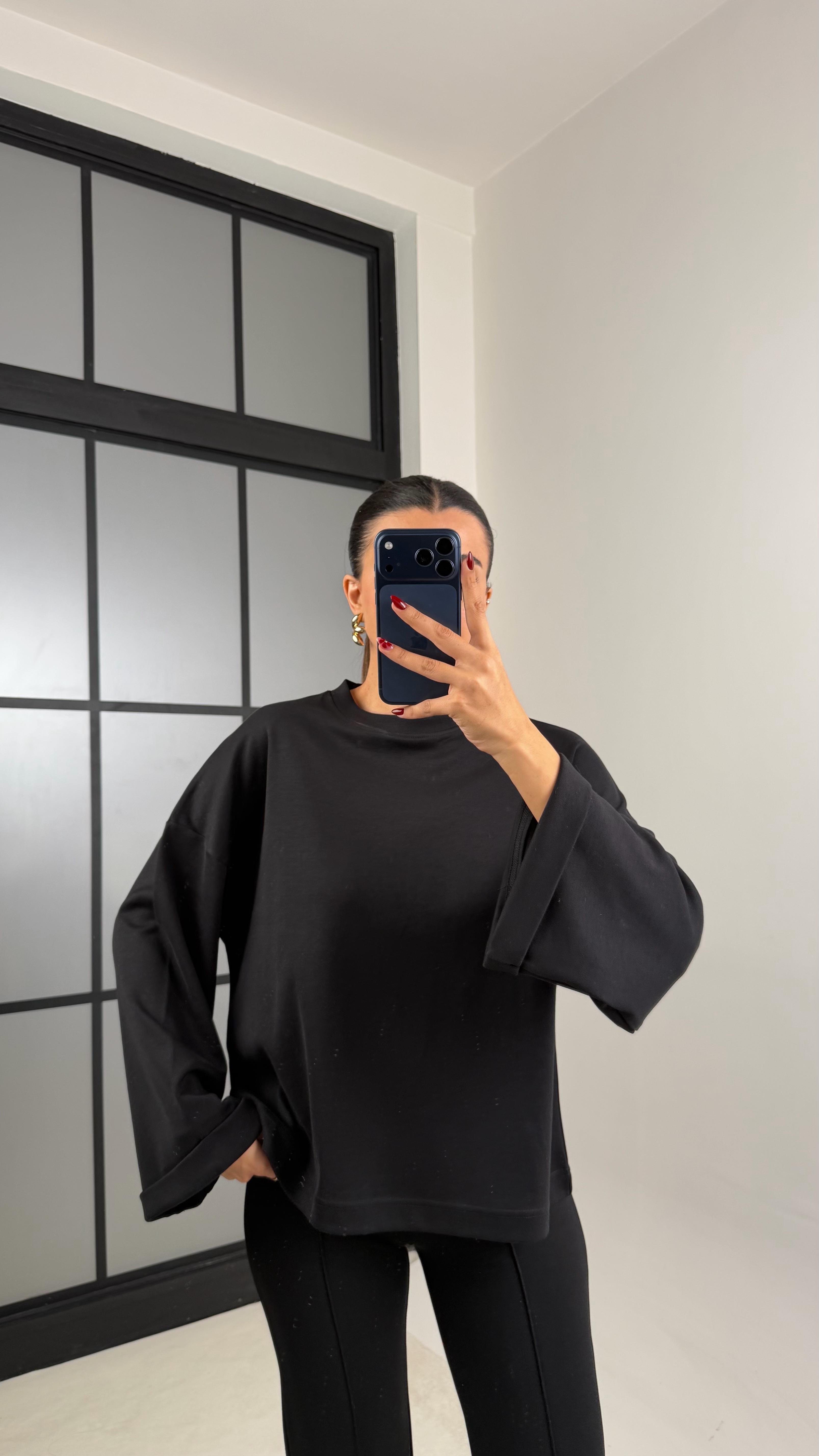 Siyah Duble Kol Basic Bluz GAUS-00639GAUSالبلوزات GAUS-00639