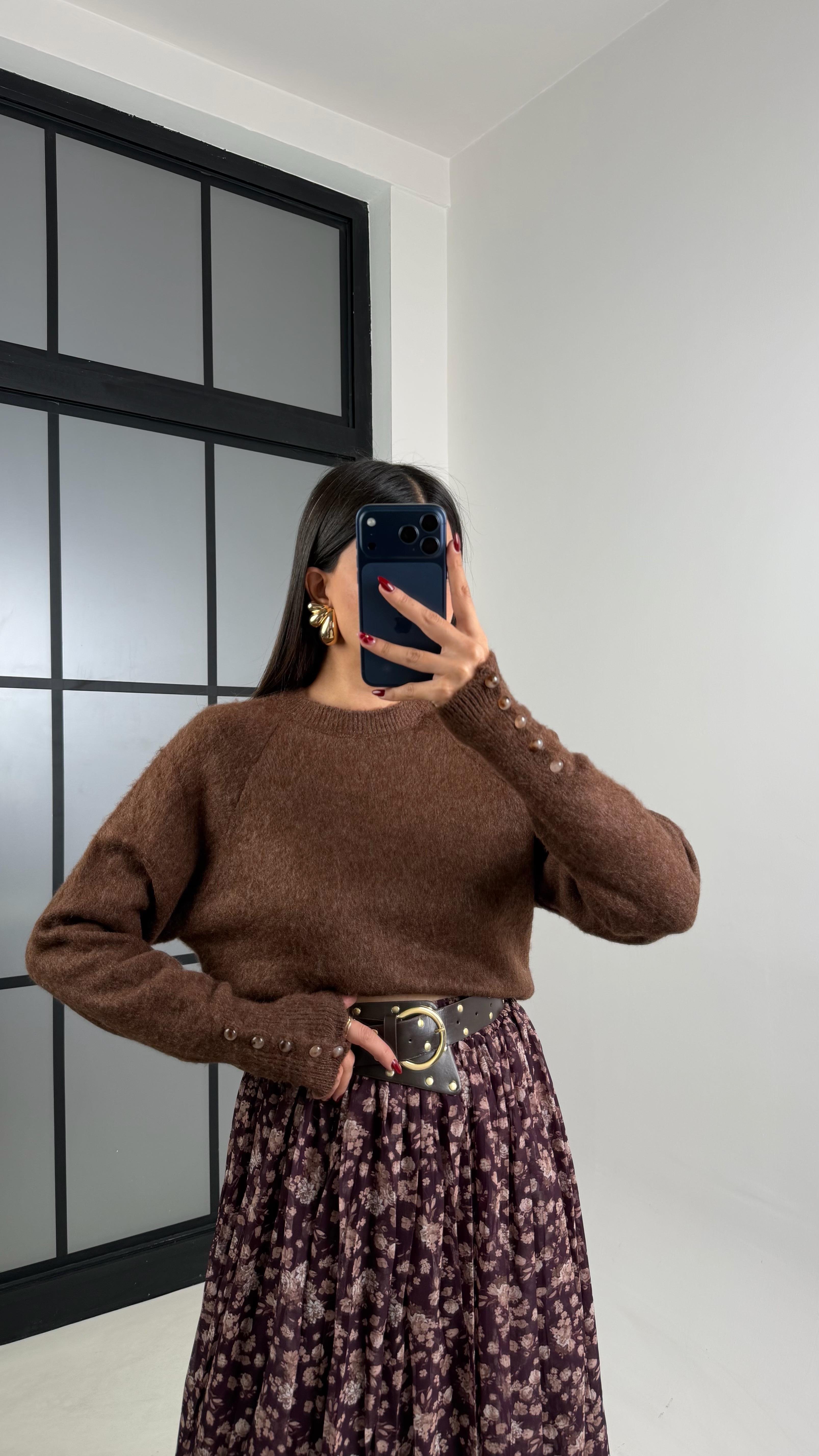 Kahve İtalyan Kol Yumuşak Dokulu Triko Kazak GAUS-00644GAUS الكنزات GAUS-00644