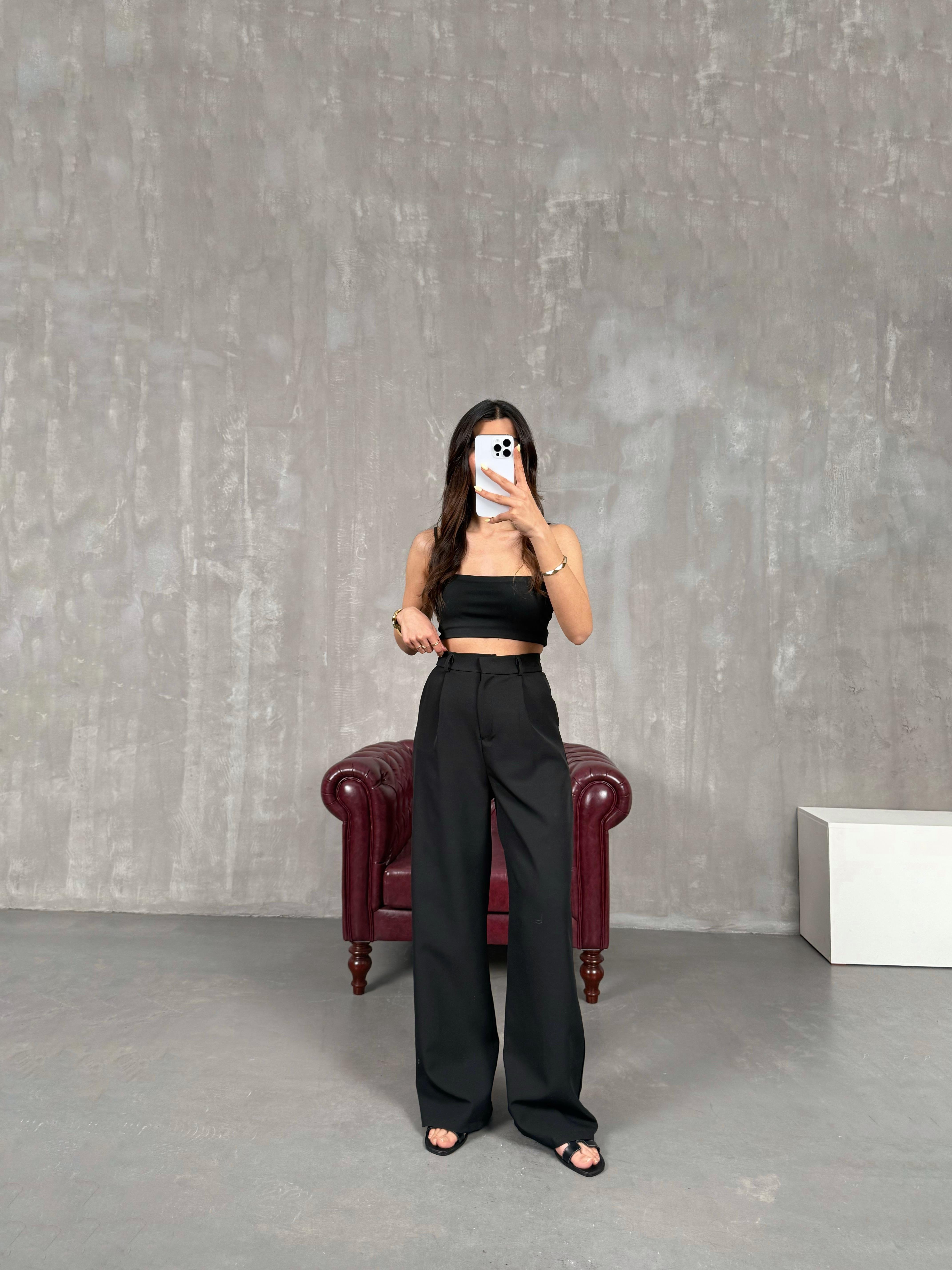 Siyah Palazzo Kumaş Pantolon Gaus00140GausPANTOLONGU1001321