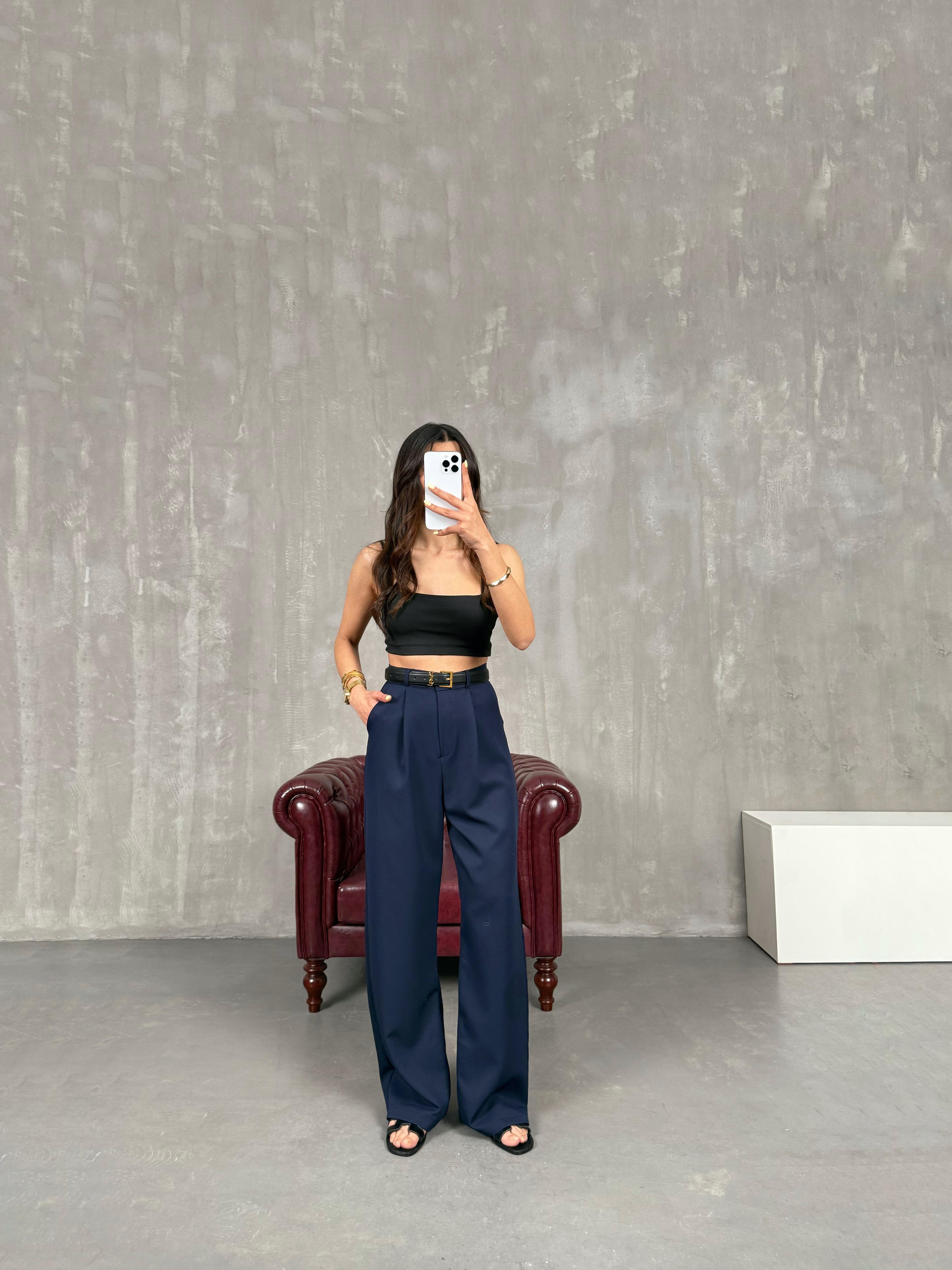 Lacivert Palazzo Kumaş Pantolon Gaus00140GausPANTOLONGU1001322