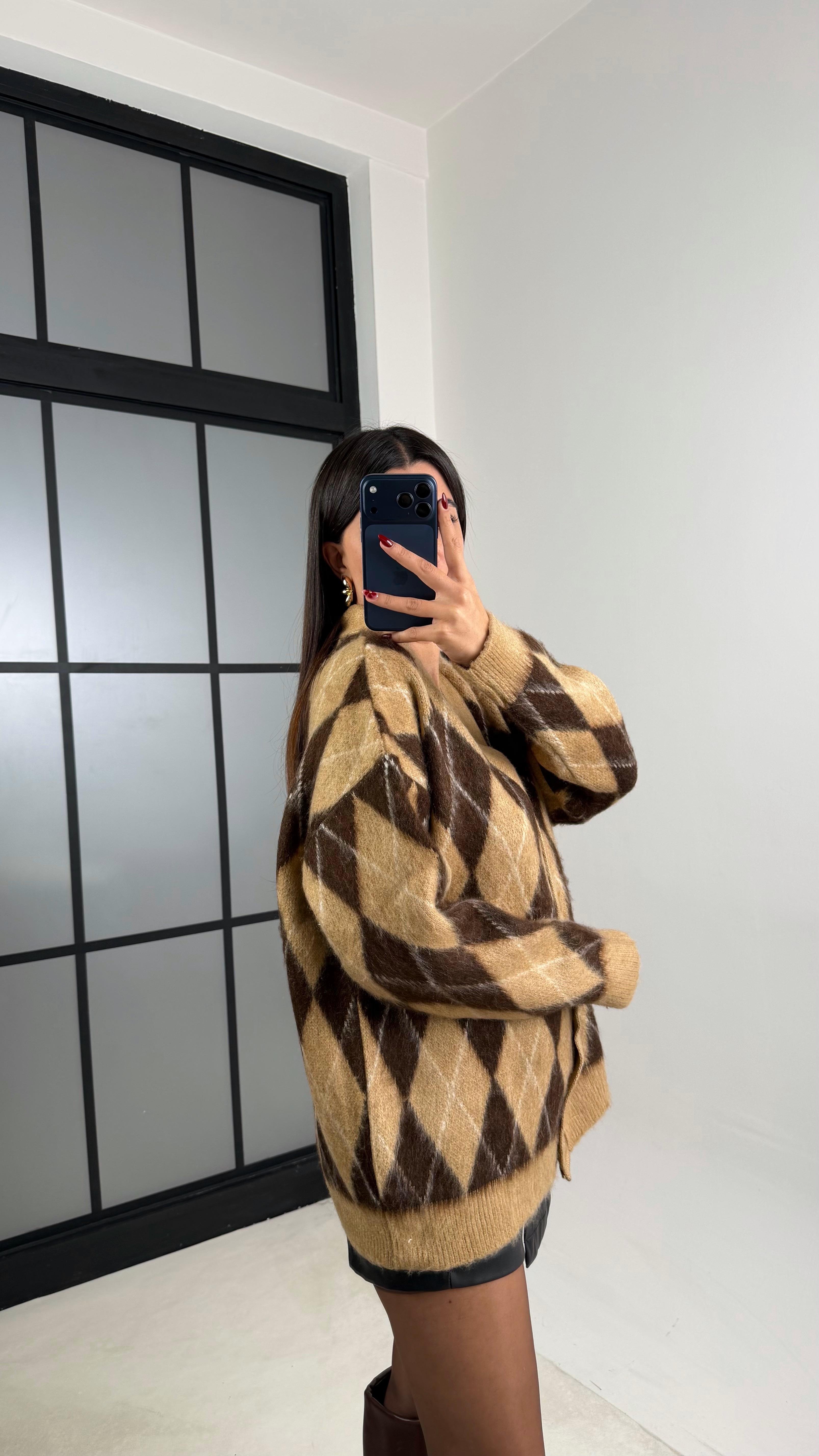 Camel Baklava Desenli Triko Hırka GAUS-00627GAUS الكارديغان  GAUS-00627