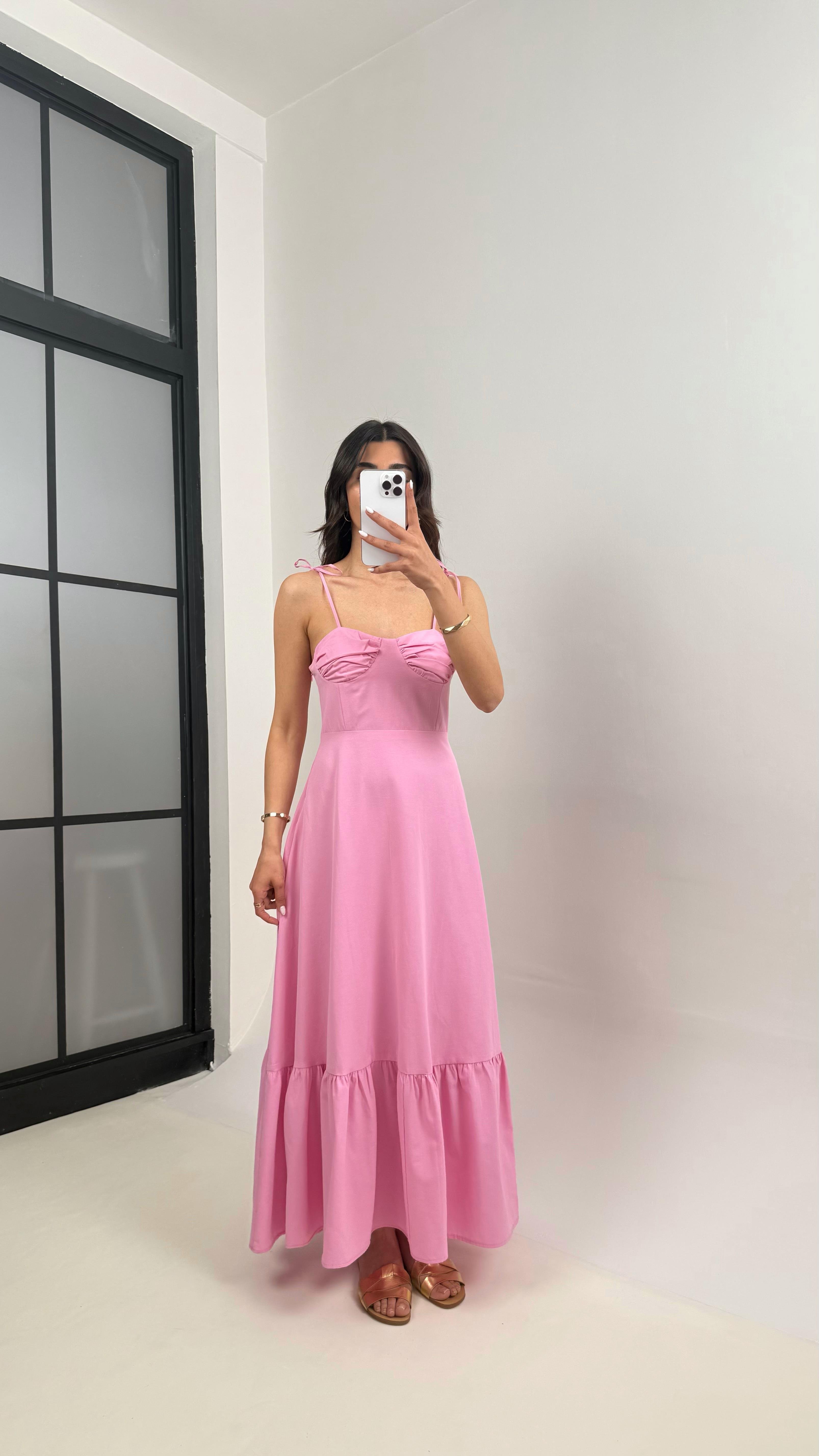 Pembe Ayarlanabilir Askılı Astarlı Altı Fırfır Detaylı Pinterest Elbise Gaus00340GausELBİSEGU1001794