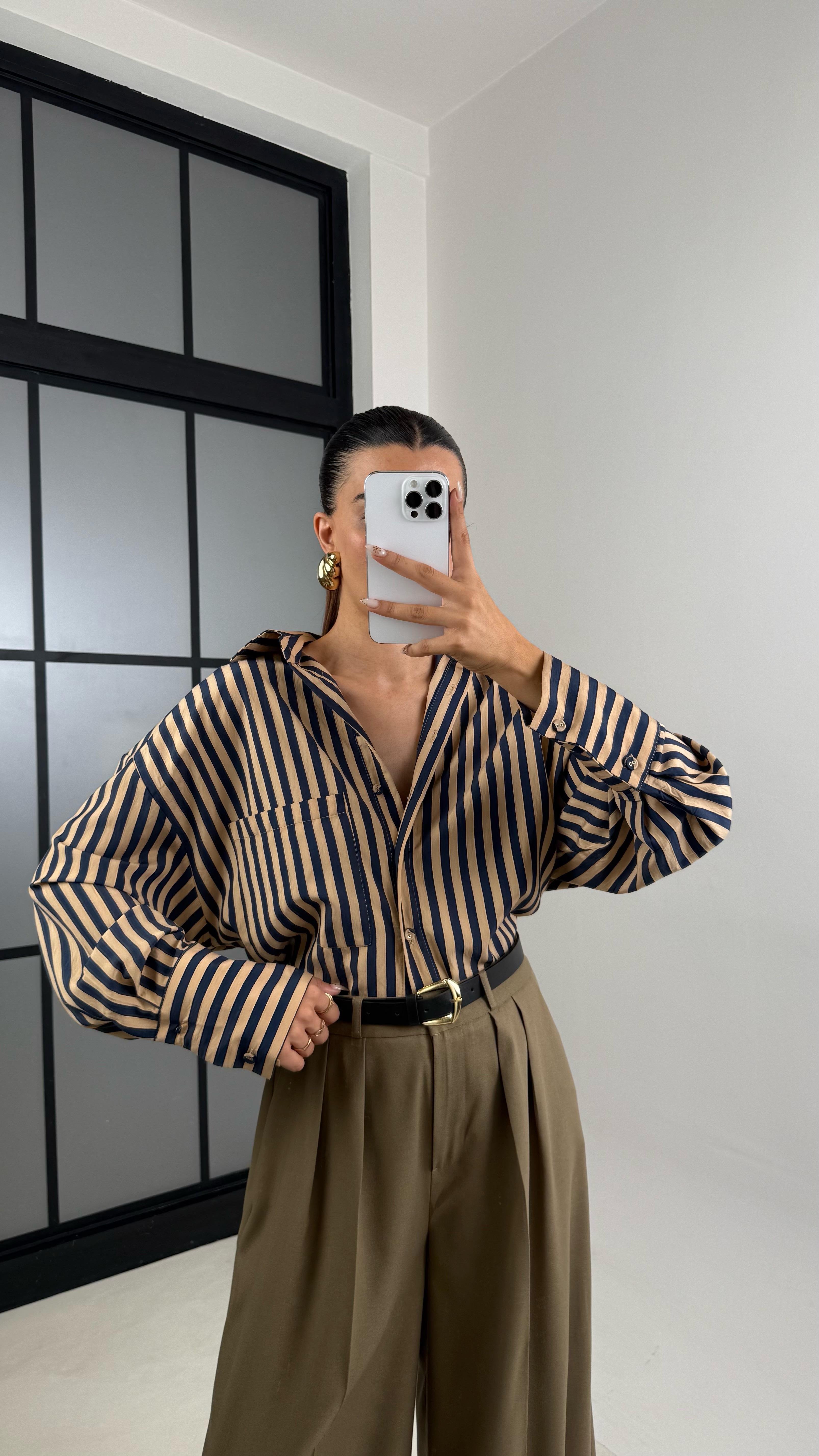 Camel Çizgili Premium Gömlek GAUS-00139GAUS القمصان GAUS-00139