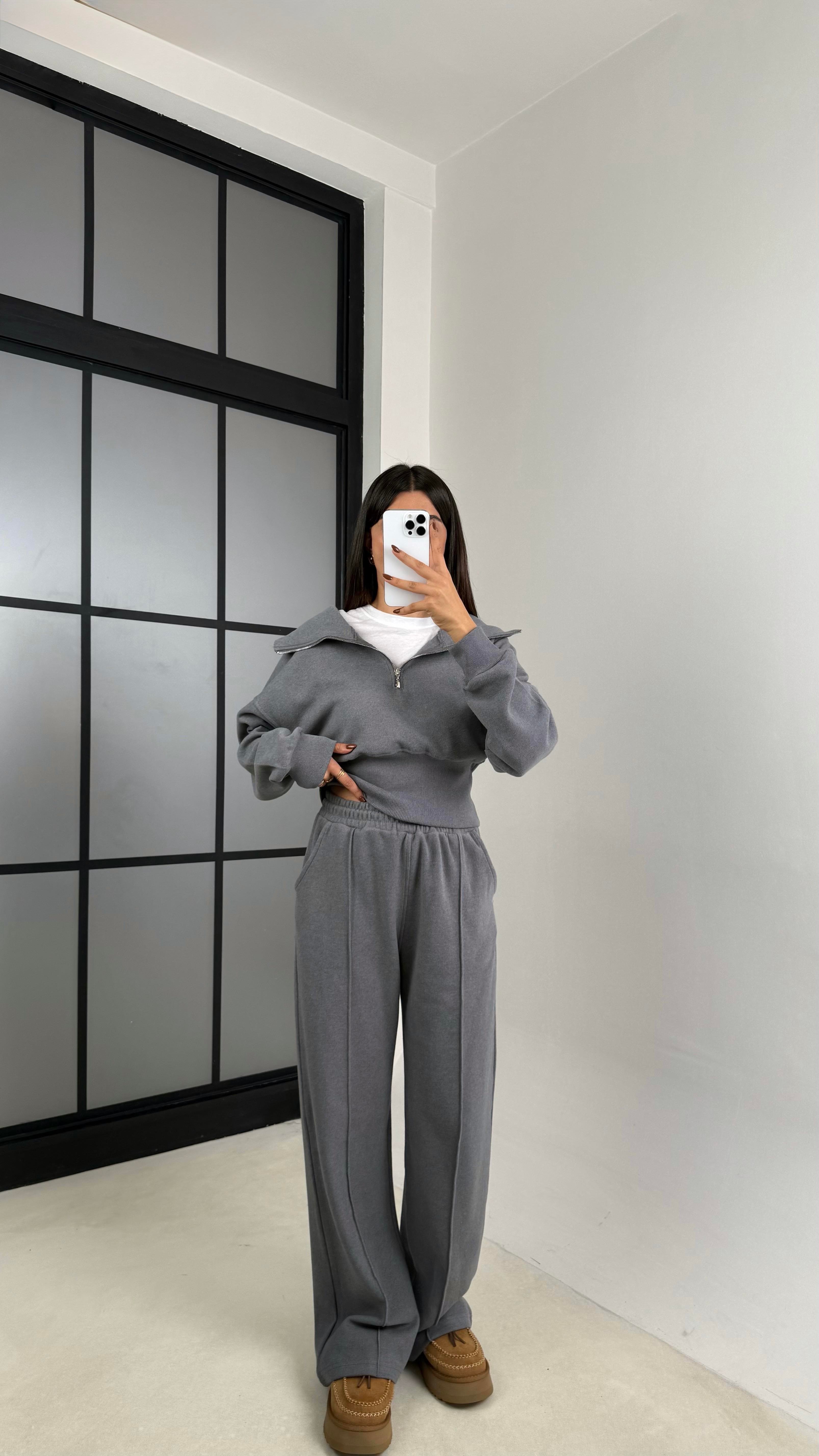 Gri Selanik Tshirtlü 3'Lü Örme Takım GAUS-00154GAUSTAKIMGAUS-00154