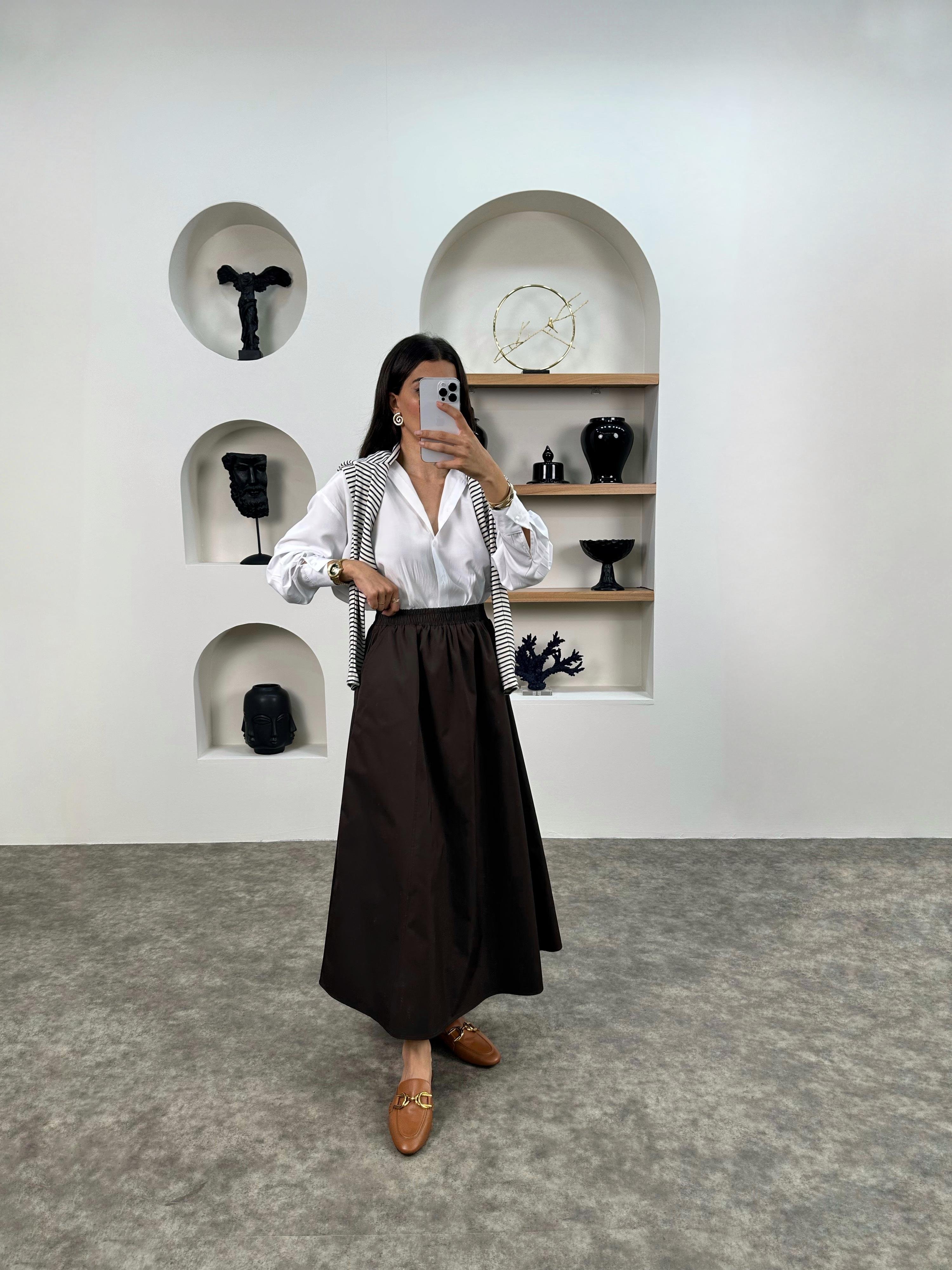 Gosa Acı Kahve Beli Lastikli Gabardin Kumaş EtekGausETEKGU008961