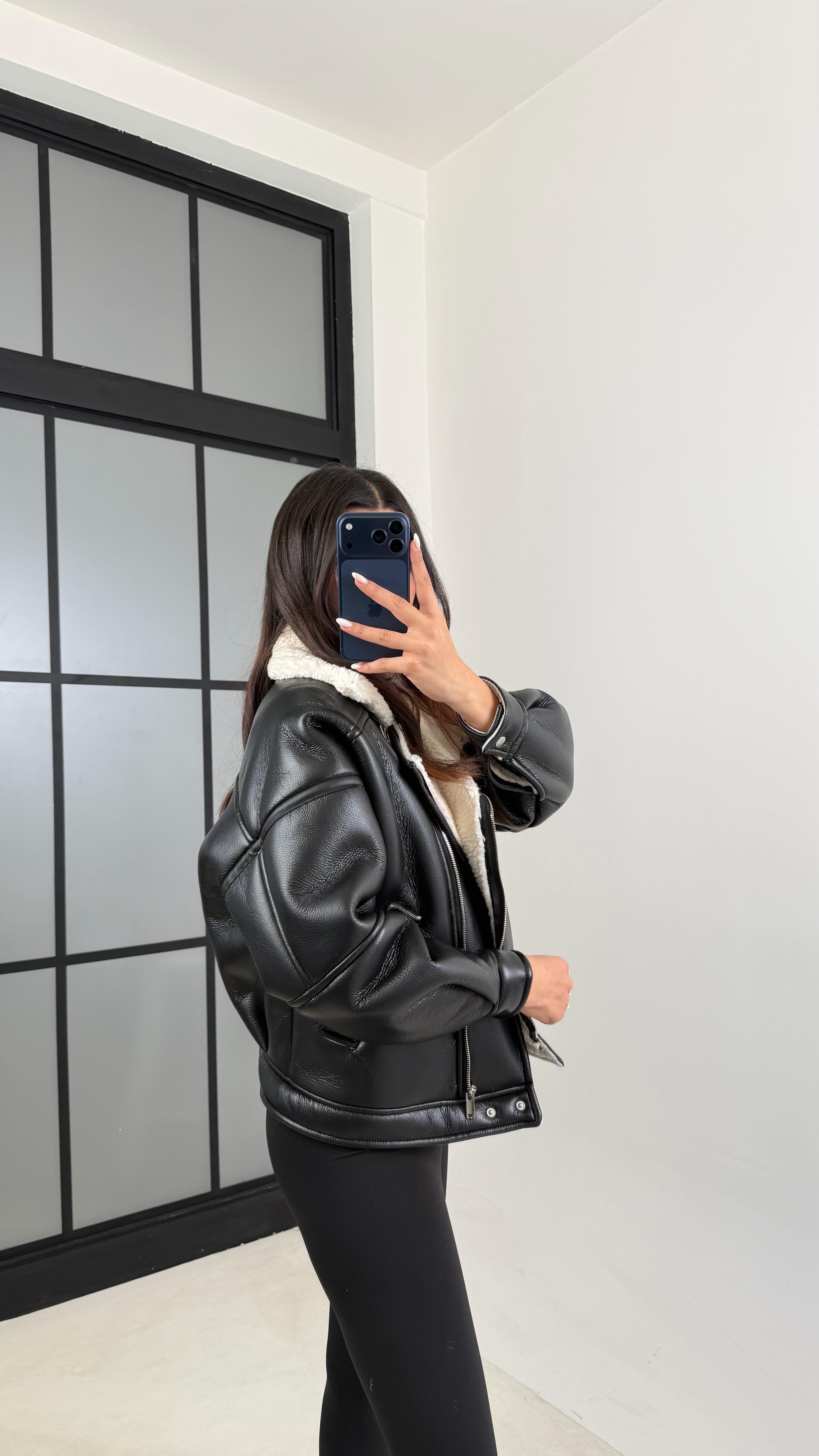 Beyaz İçi Peluşlu Deri Mont GAUS-00608GAUS الجواكيت GAUS-00608