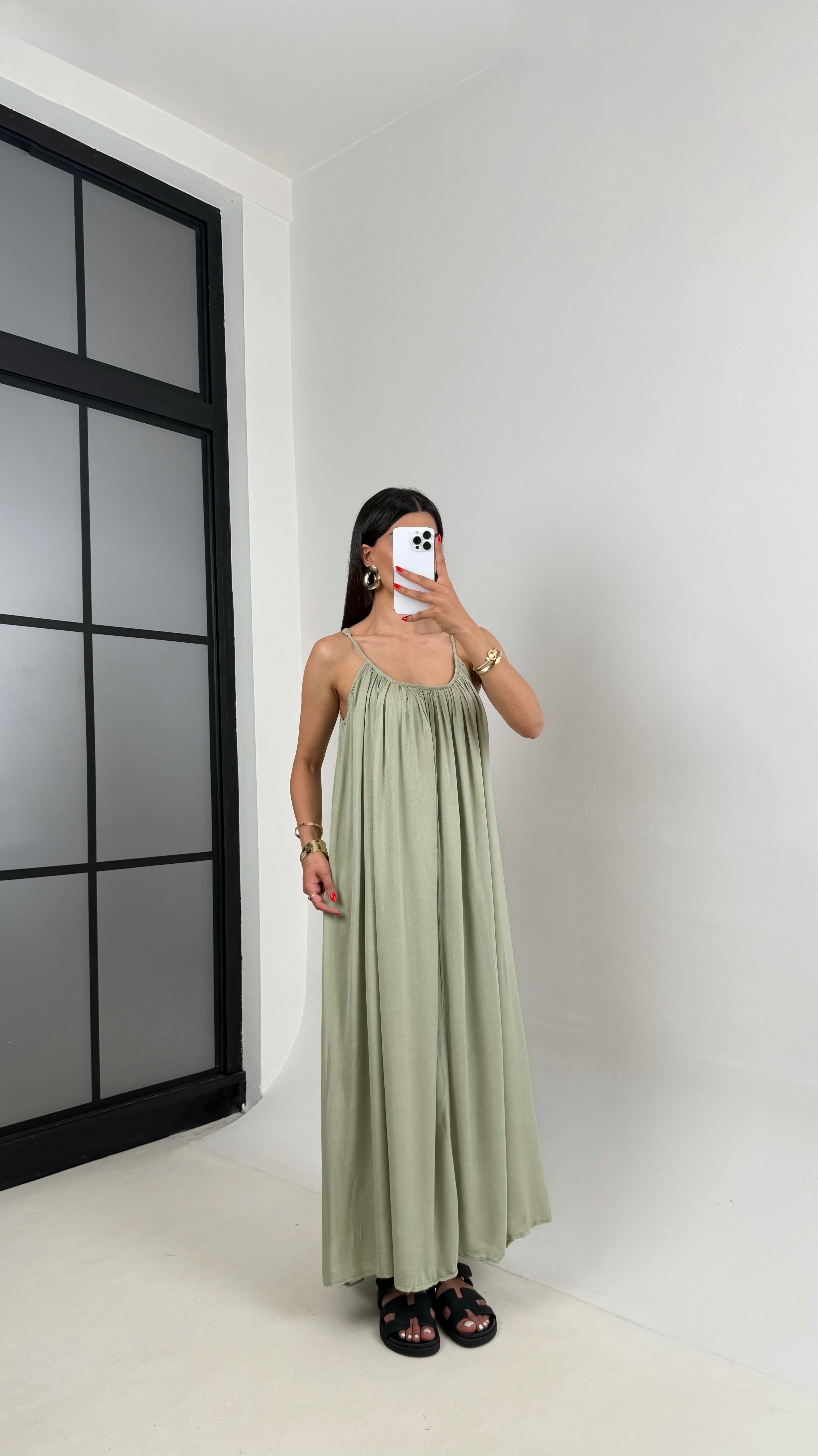 Haki Ayarlanabilir Askılı MD Muadil Astarlı Keten Elbise Gaus00474GausELBİSEGU1002107