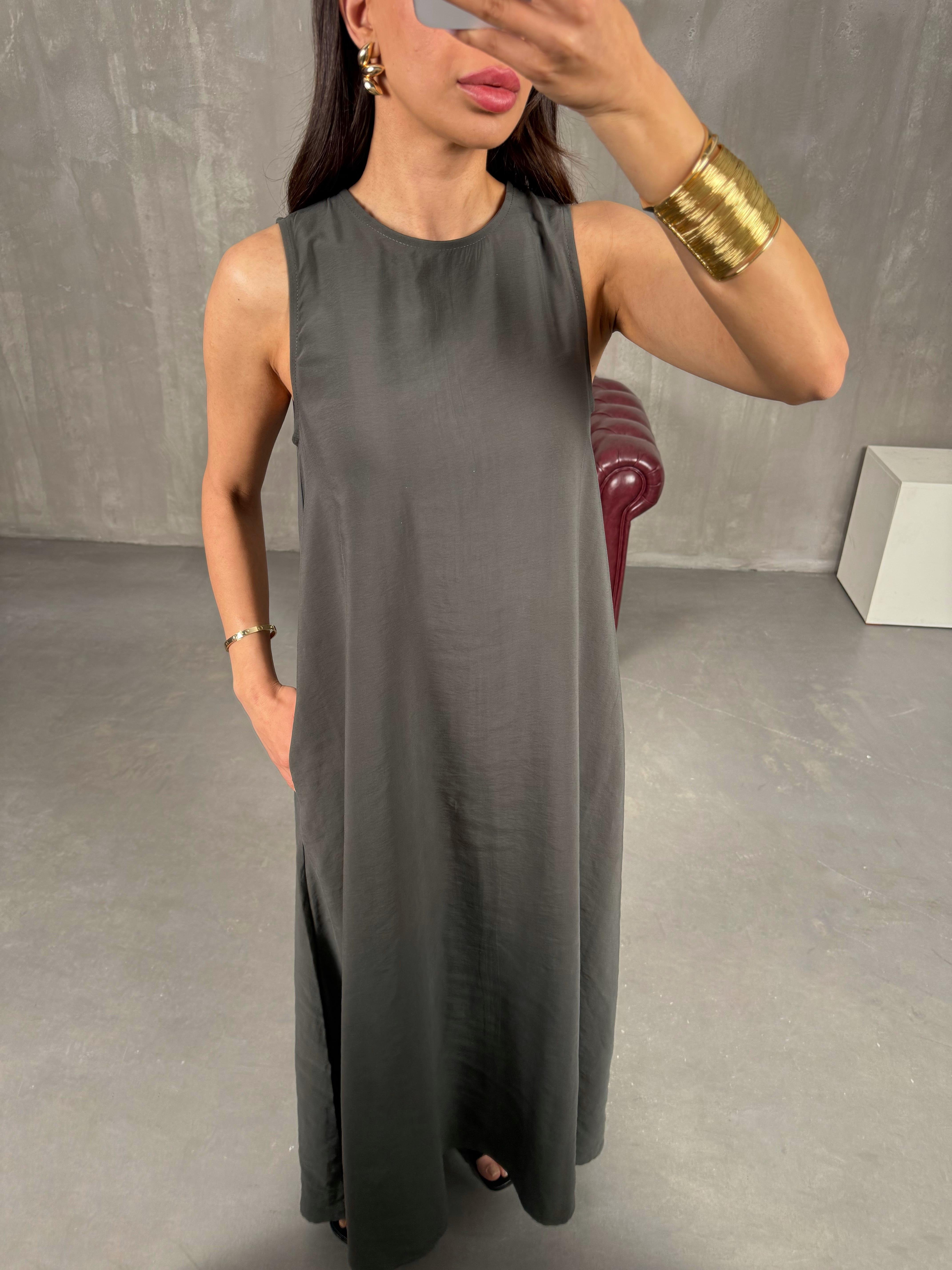 Antrasit Cepli Tensel Kumaş Elbise Gaus00263GausDressesGU1001608