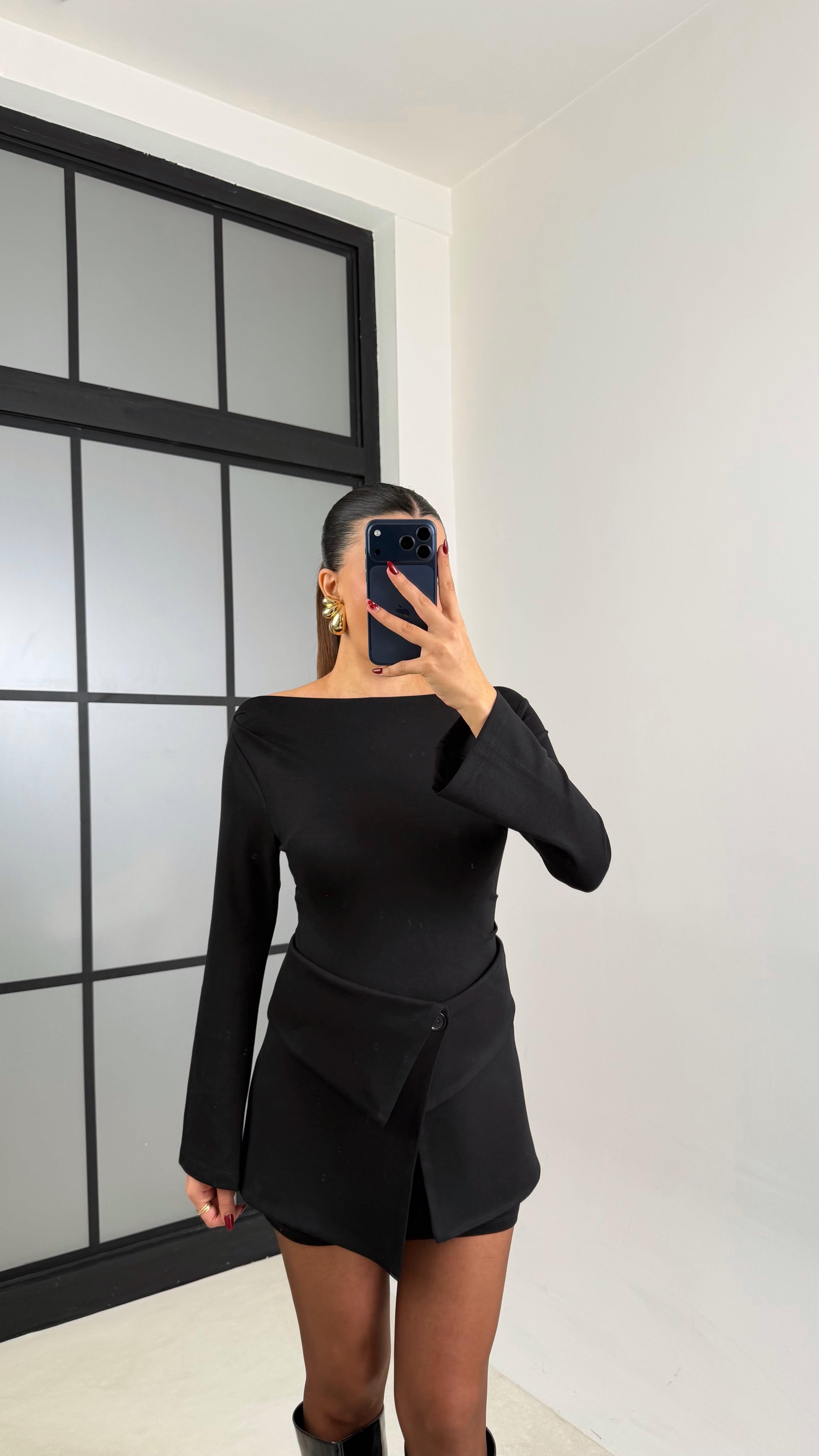 Siyah Mini Elbise Etekli İkili Takım GAUS-00717GAUSTAKIMGAUS-00717