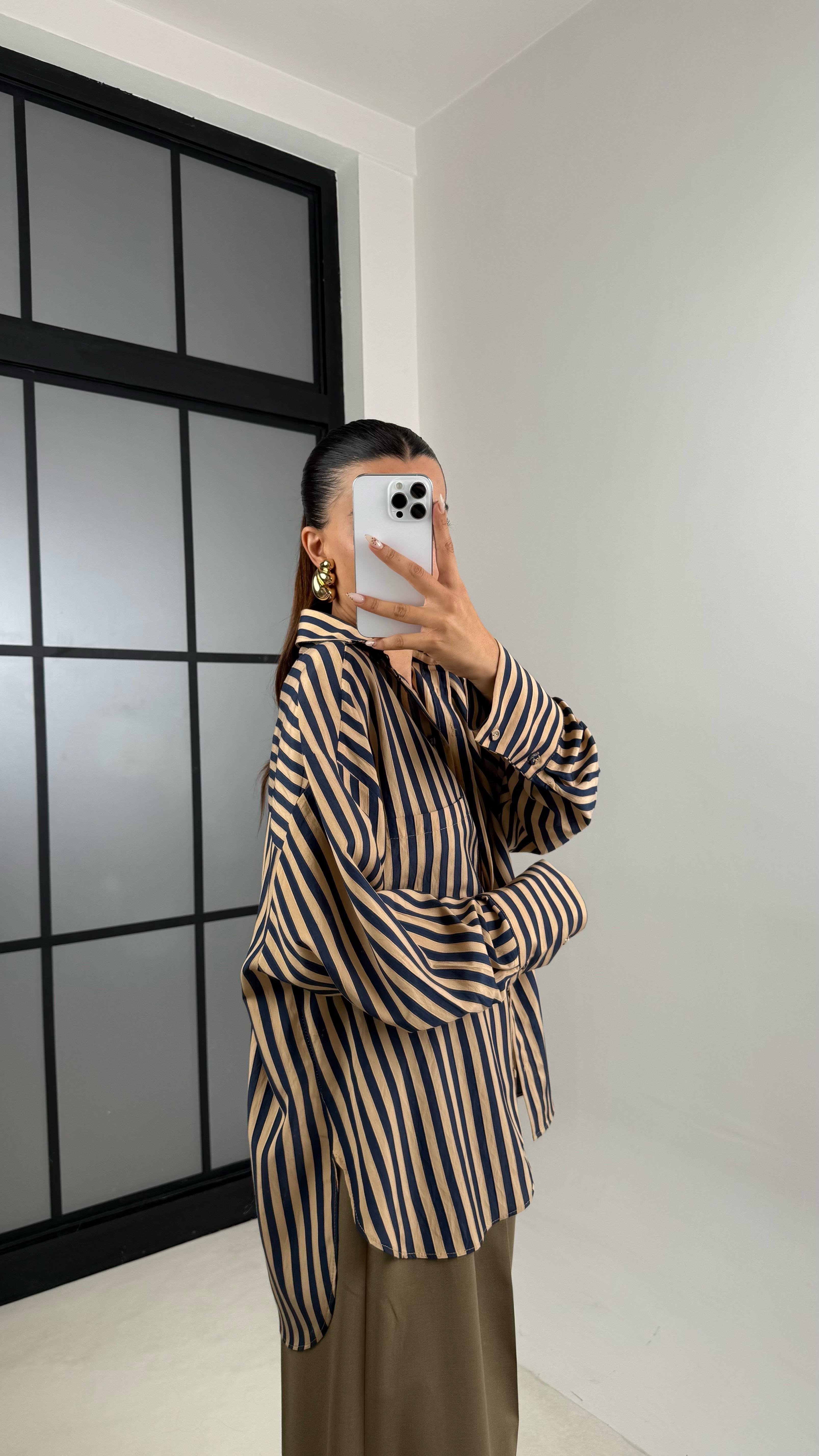 Camel Çizgili Premium Gömlek GAUS-00139GAUS القمصان GAUS-00139