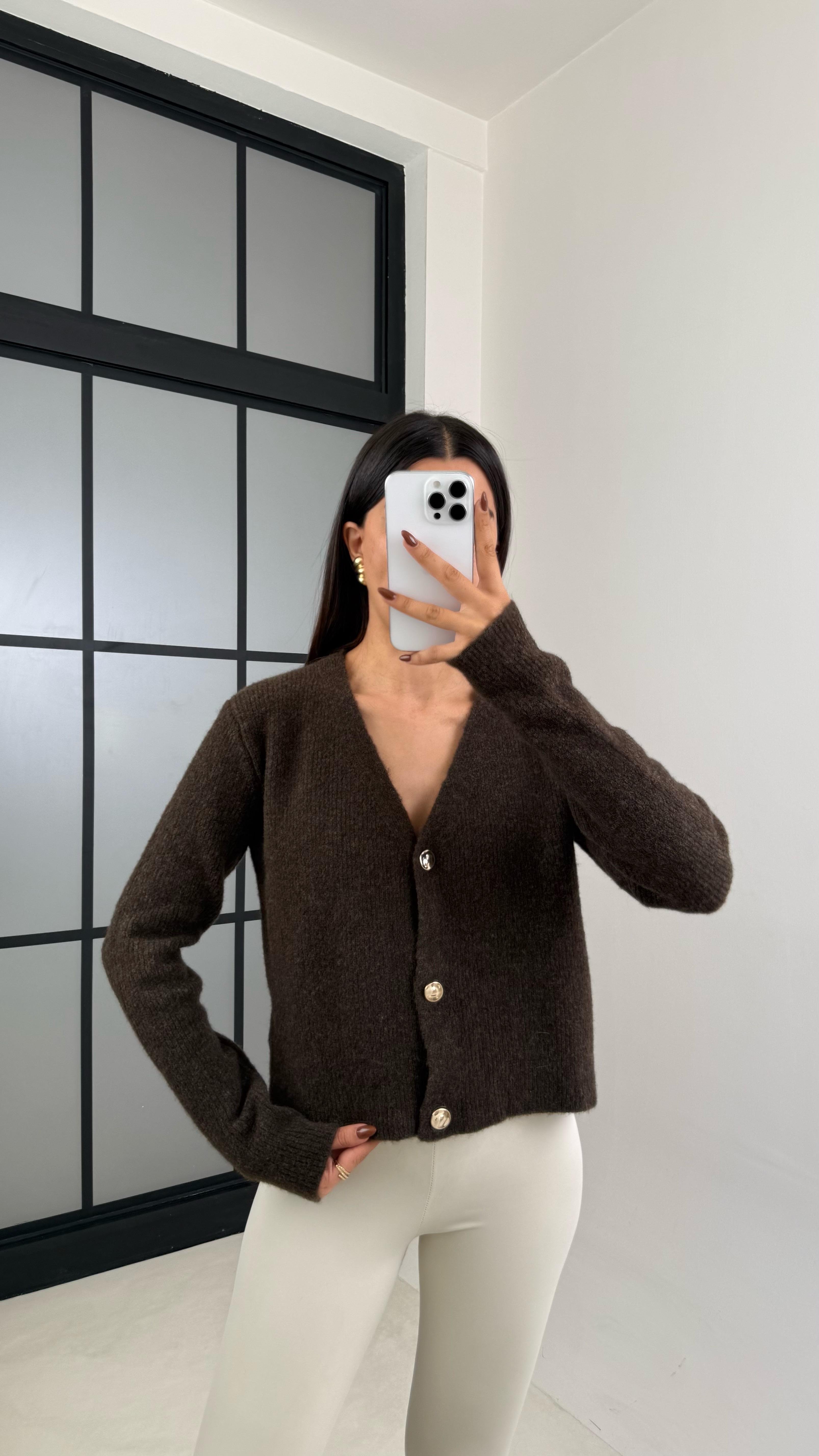 Acı Kahve Düğmeli Triko Hırka GAUS-00224GAUSHIRKAGAUS-00224