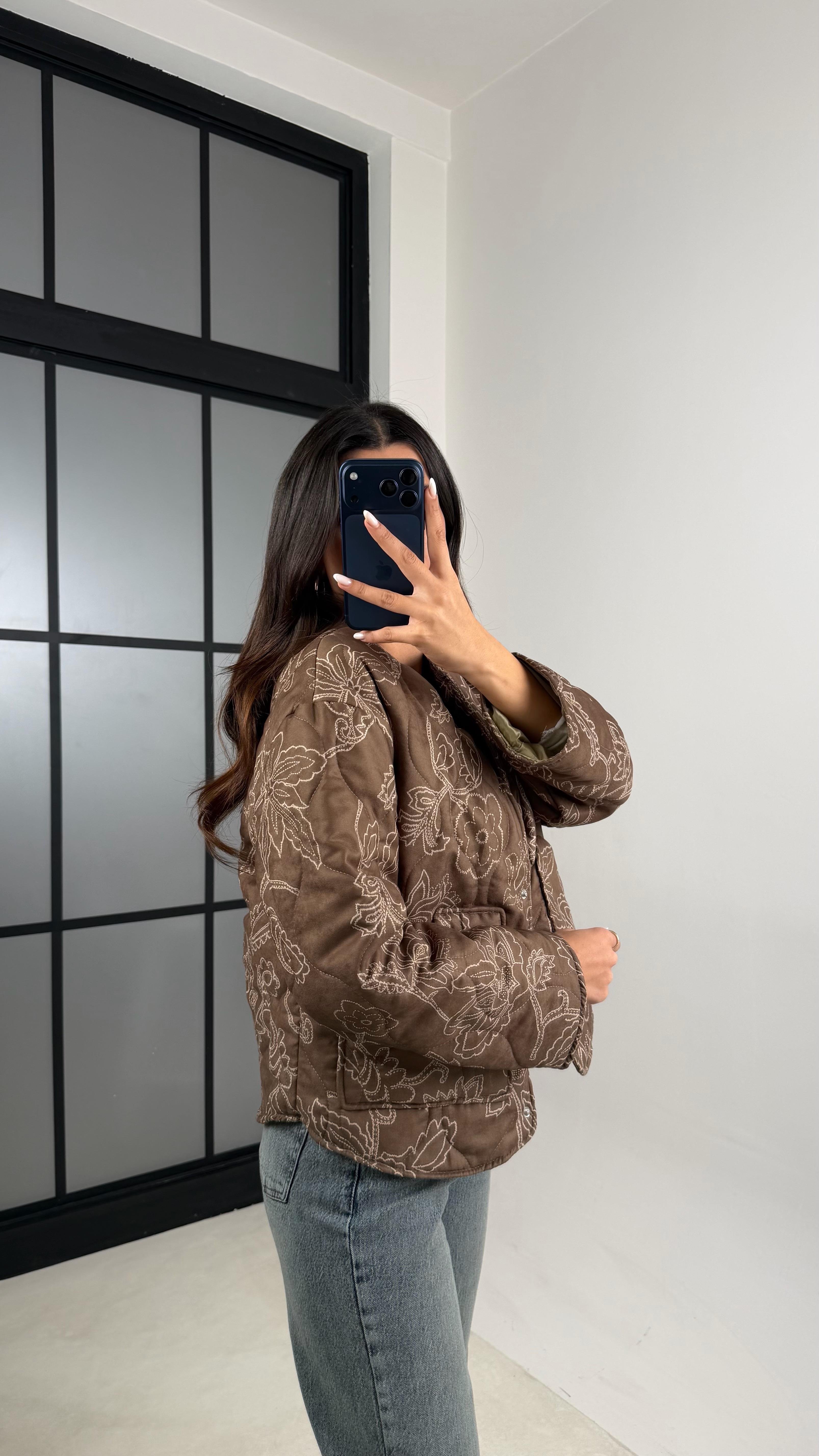 Haki Etnik Desenli Astarlı Kapitone Mont GAUS-00596GAUS الجواكيت GAUS-00596