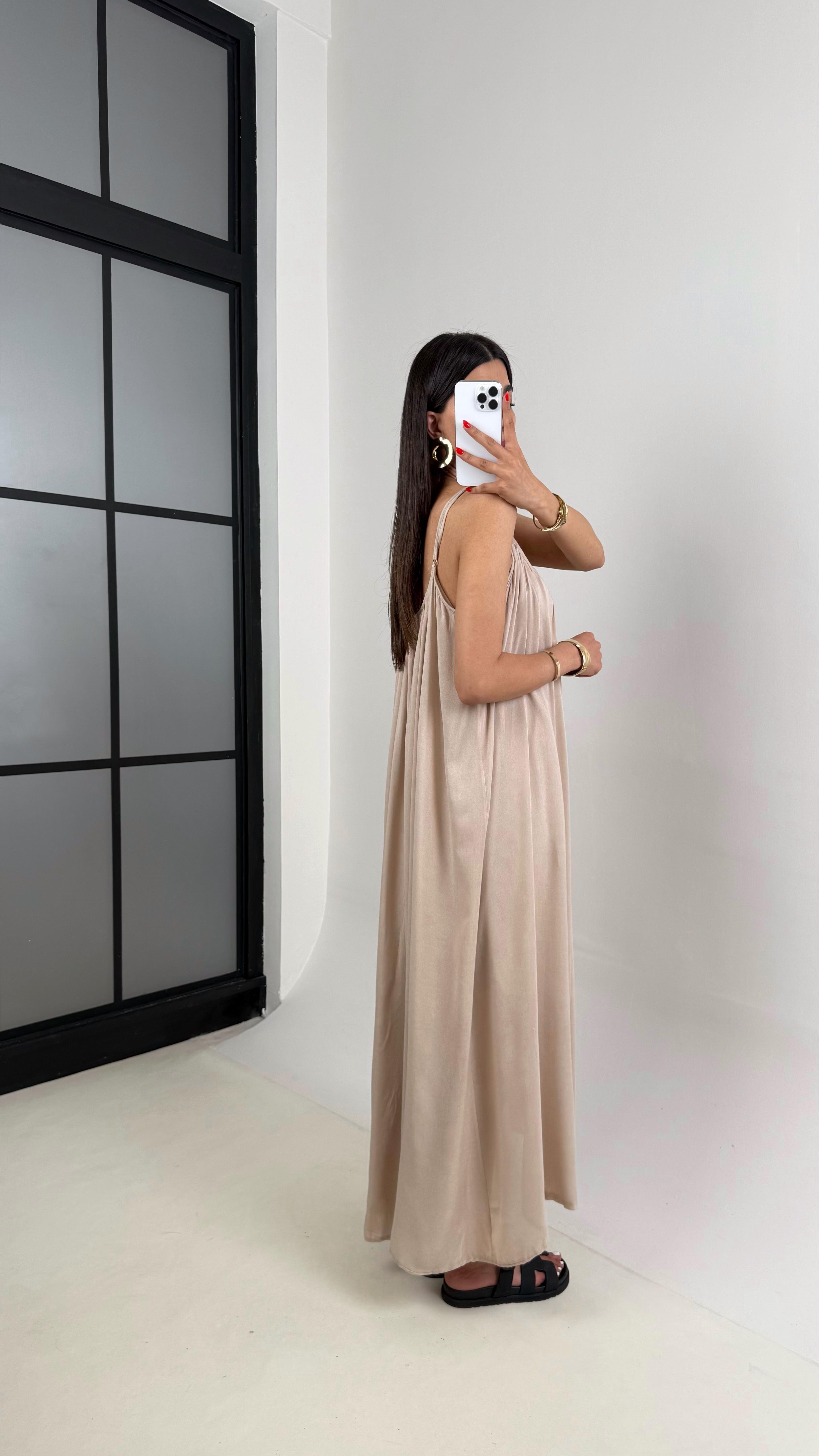 Taş Ayarlanabilir Askılı MD Muadil Astarlı Keten Elbise Gaus00474GausELBİSEGU1002108