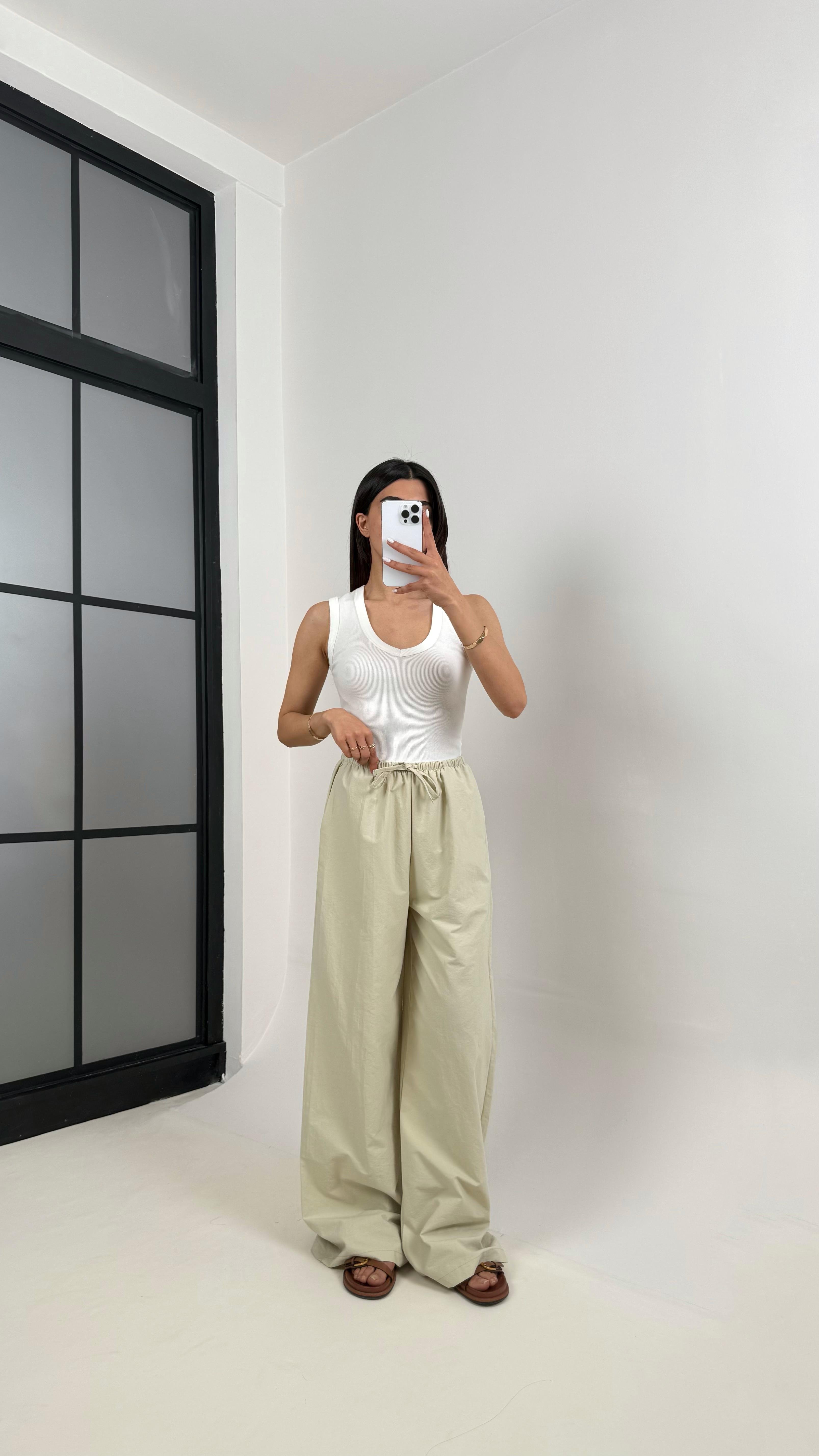 Soft Yeşil Beli Lastikli Salaş Pantolon Gaus00363GausPANTOLONGU1001841