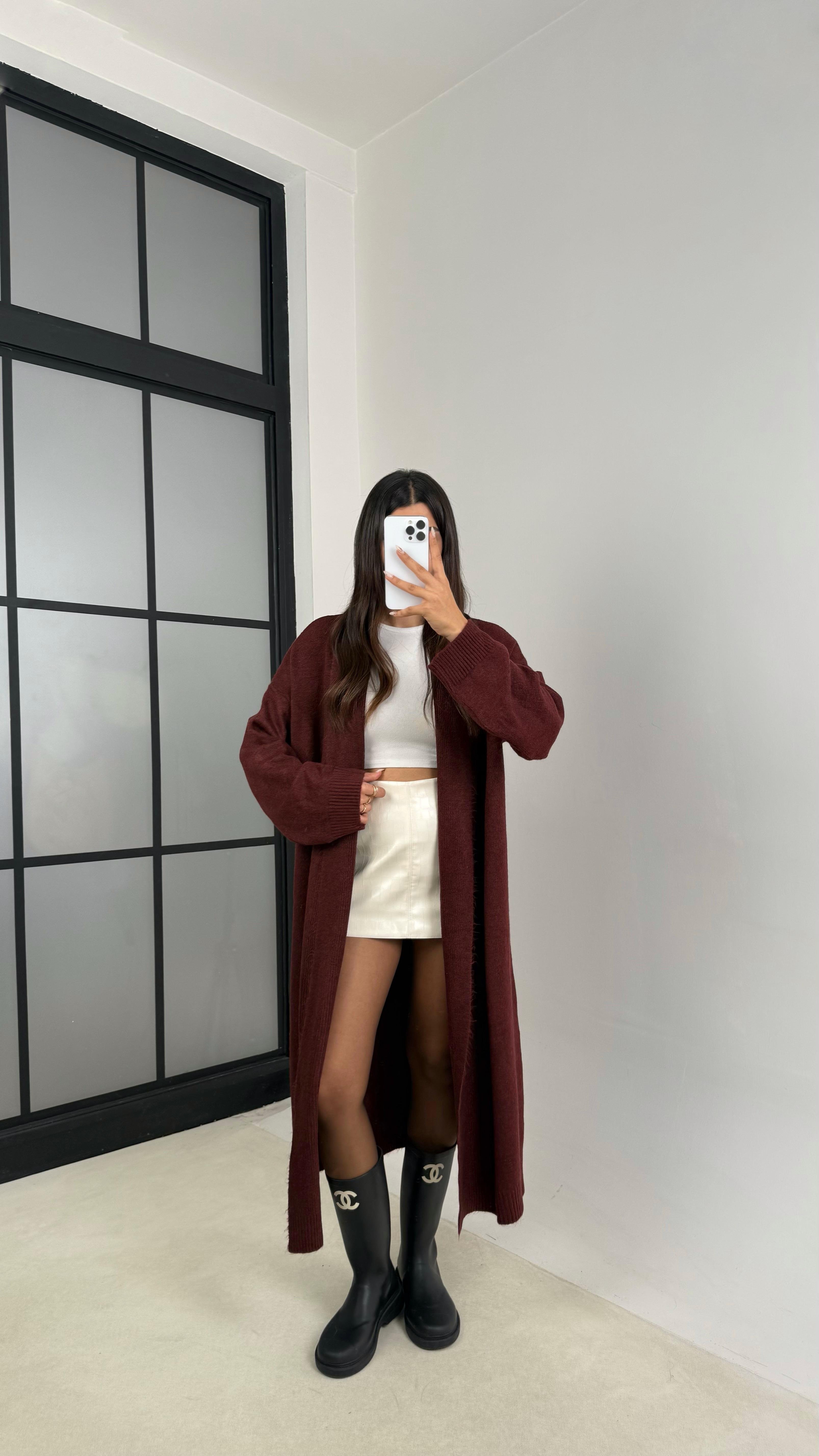 Bordo Uzun Premium Triko Hırka GAUS-00116GAUS الكارديغان  GAUS-00116