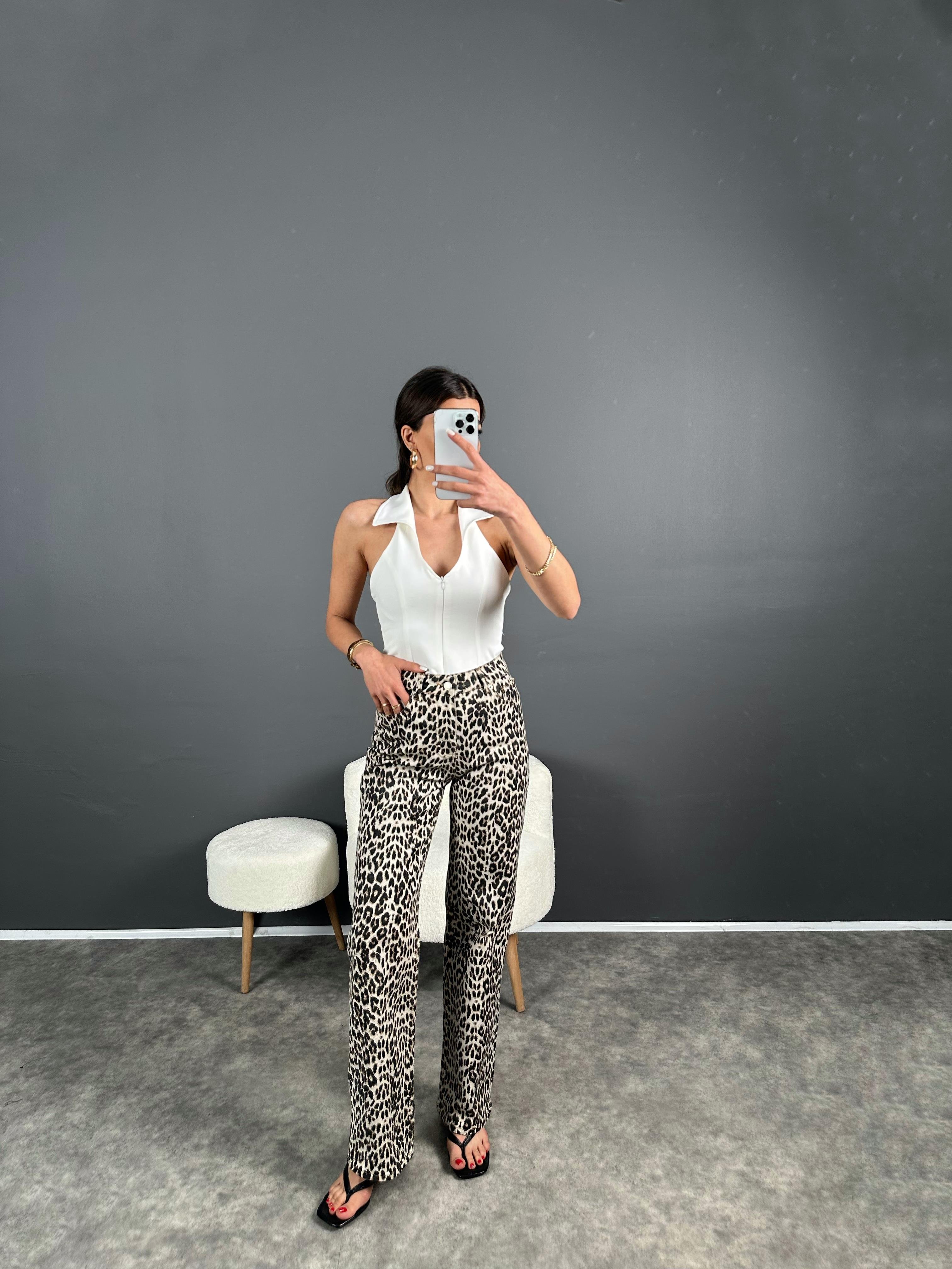 GU Leopar Desenli Straight Leg JeanGausDENİM PANTOLONGU007259