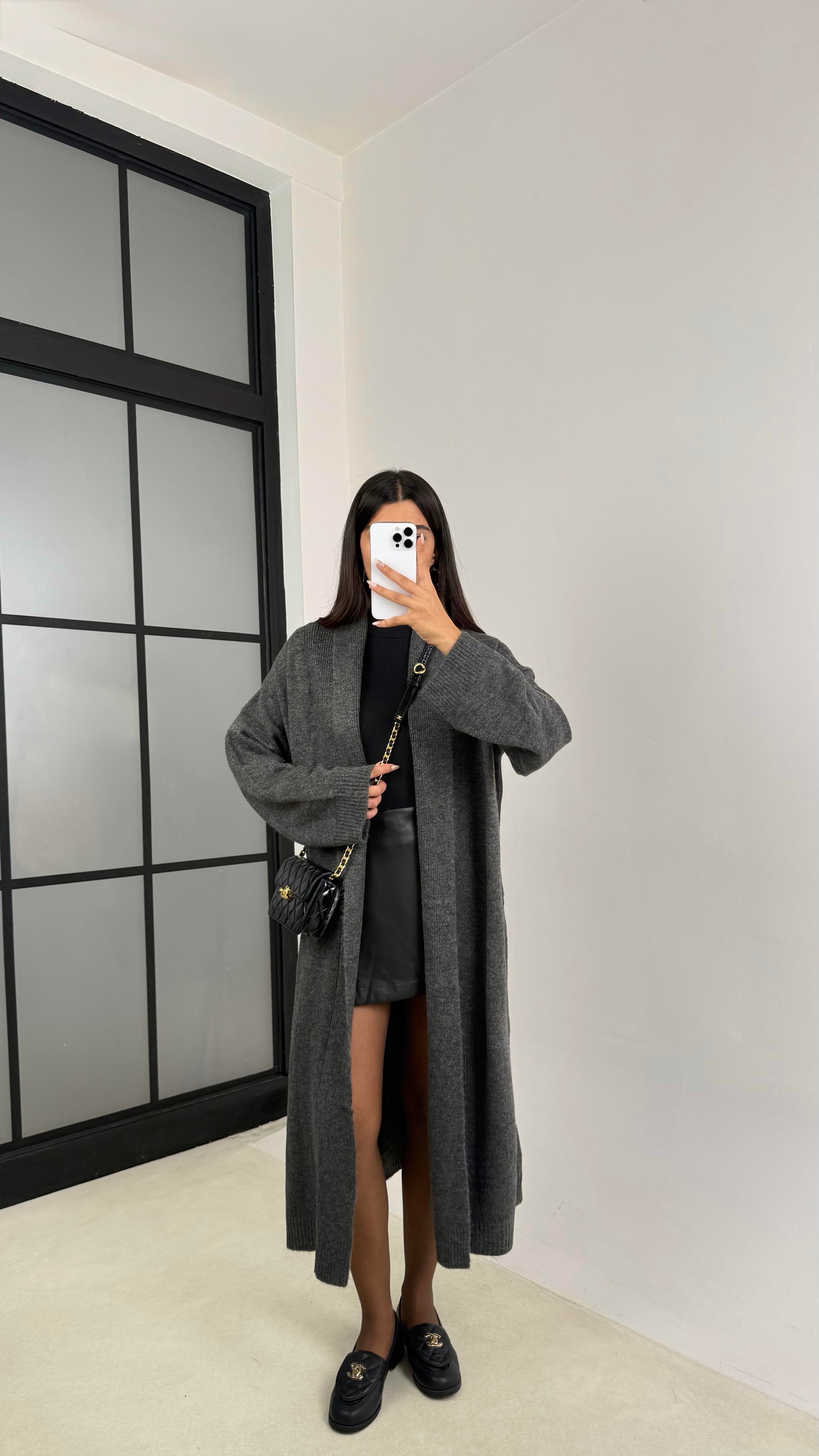 Antrasit Uzun Premium Triko Hırka GAUS-00116GAUS الكارديغان  GAUS-00116