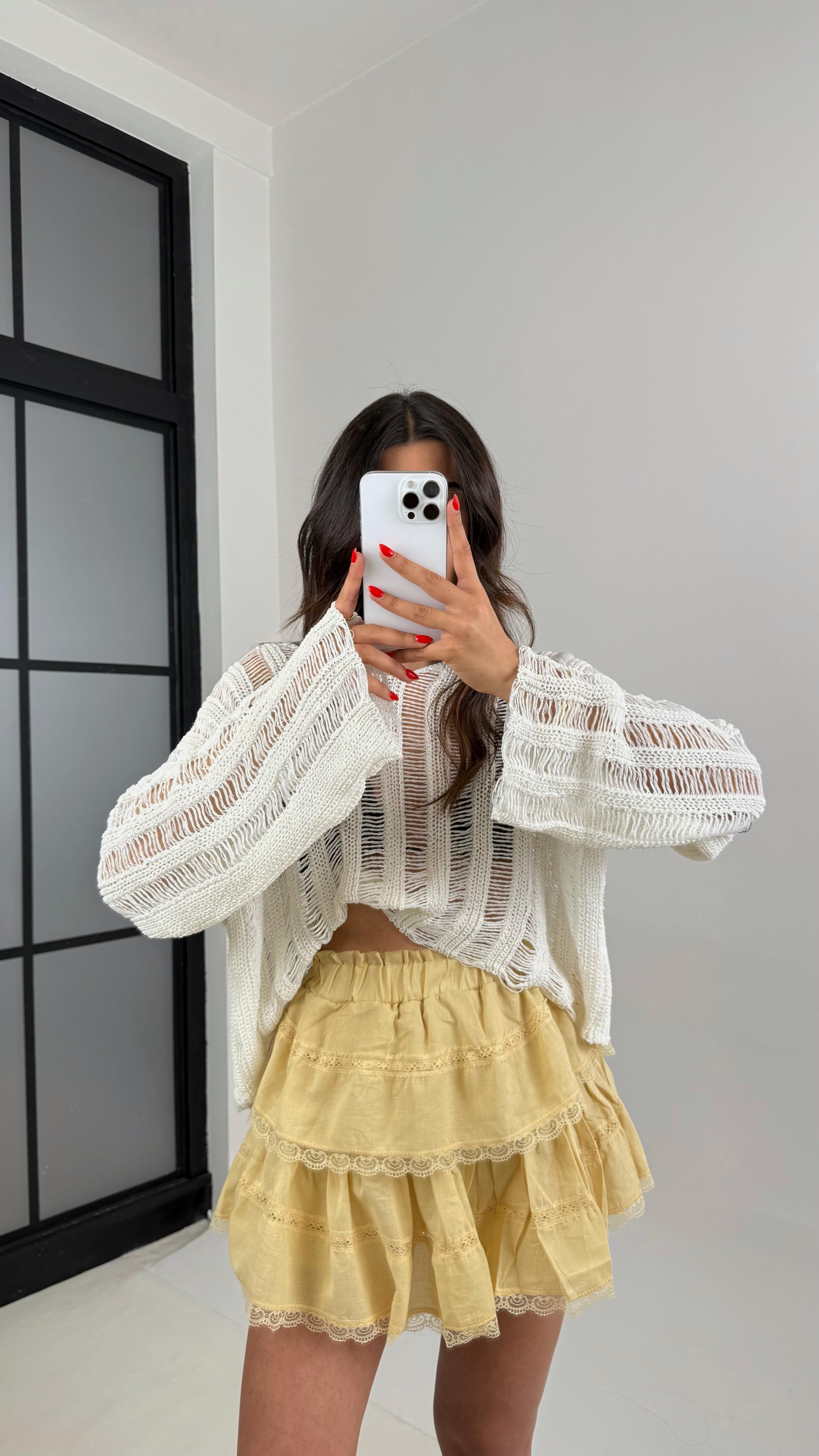 Sarı Dantel Detaylı Katlı Şortlu Etek Gaus00493GausETEKGU1002157