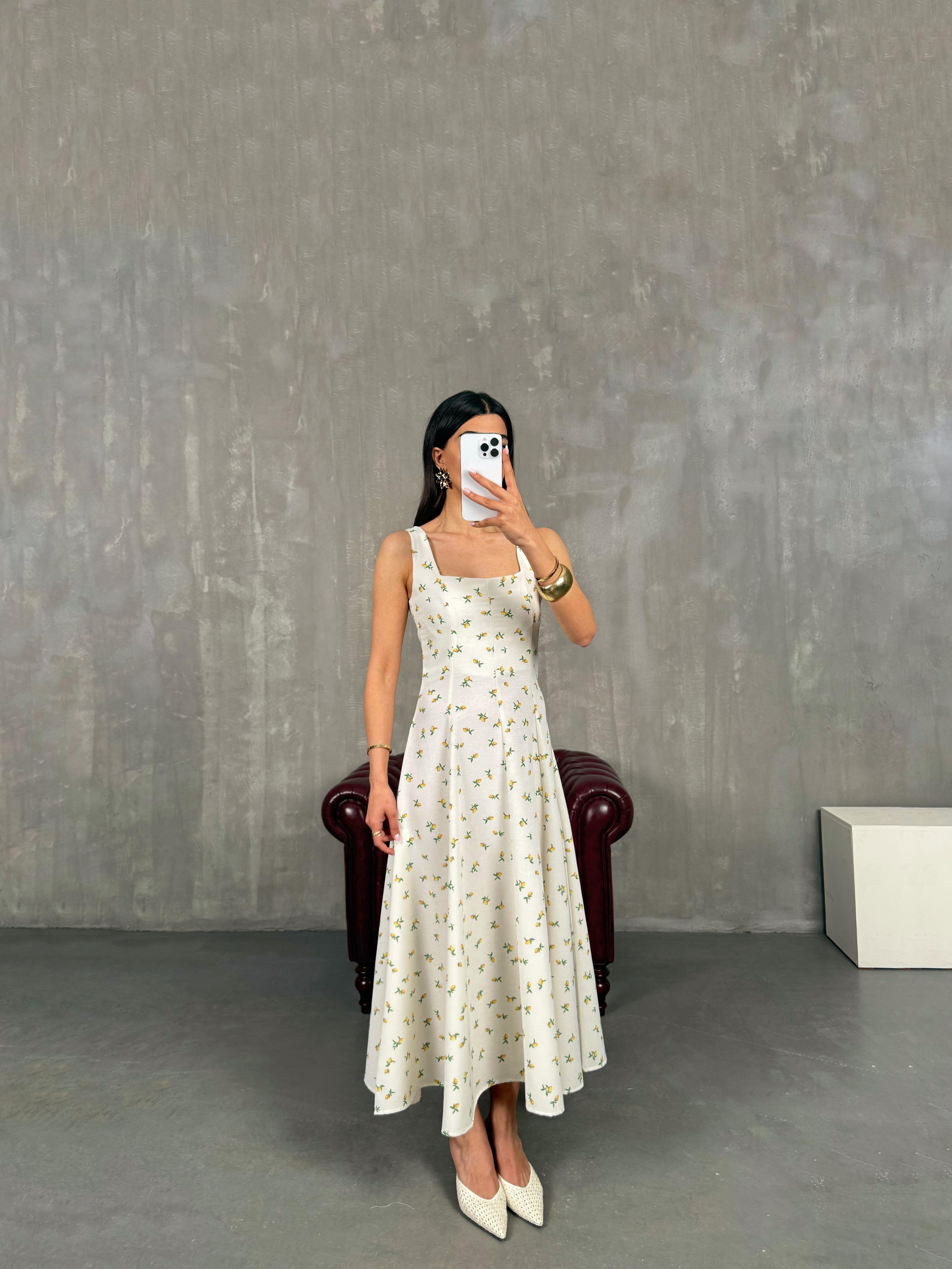 Beyaz Limon Desenli Pinterest Elbise Gaus00265GausELBİSEGU1001612