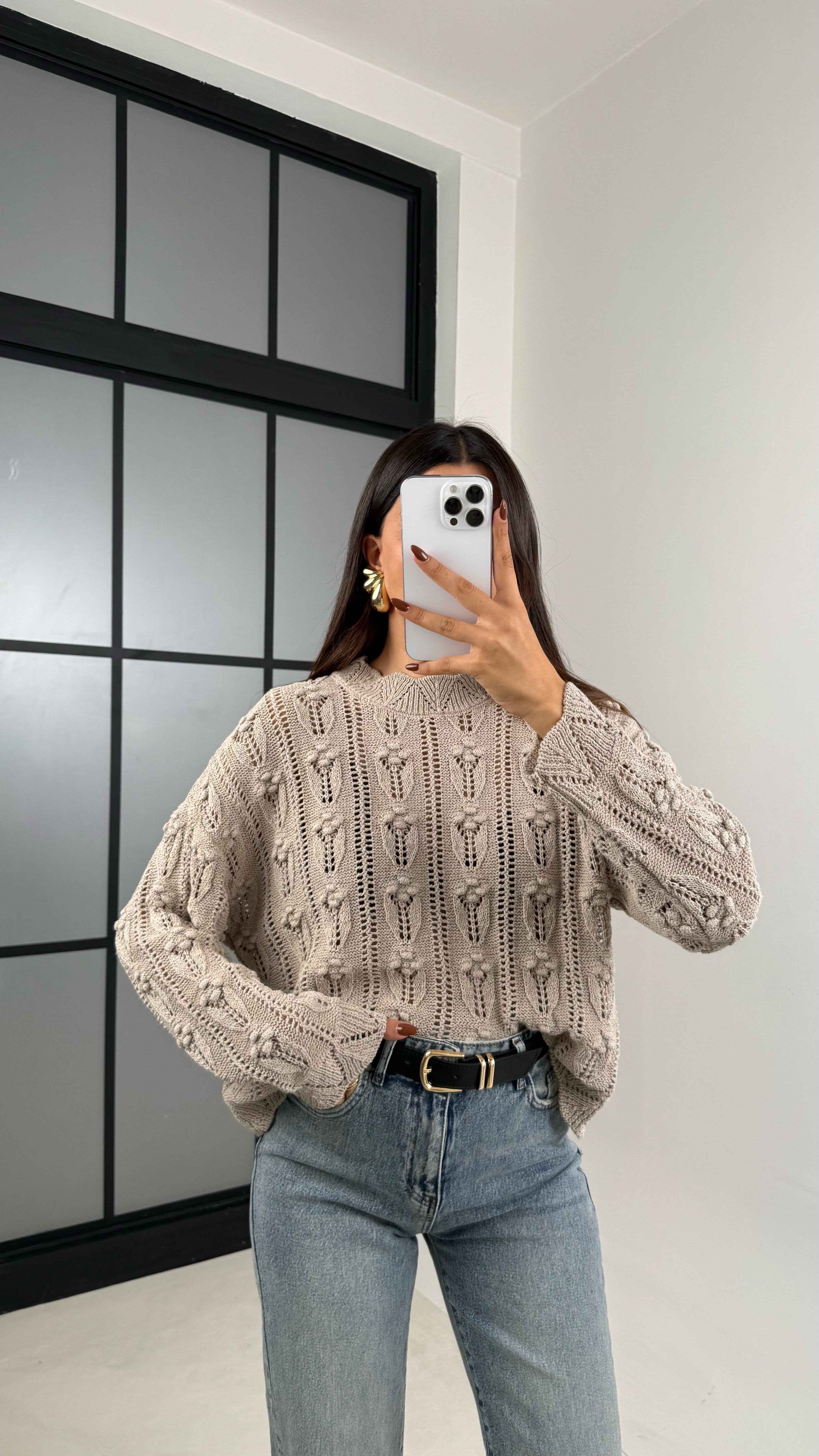 Taş Ajurlu Örme Kazak GAUS-00177GAUS الكنزات GAUS-00177