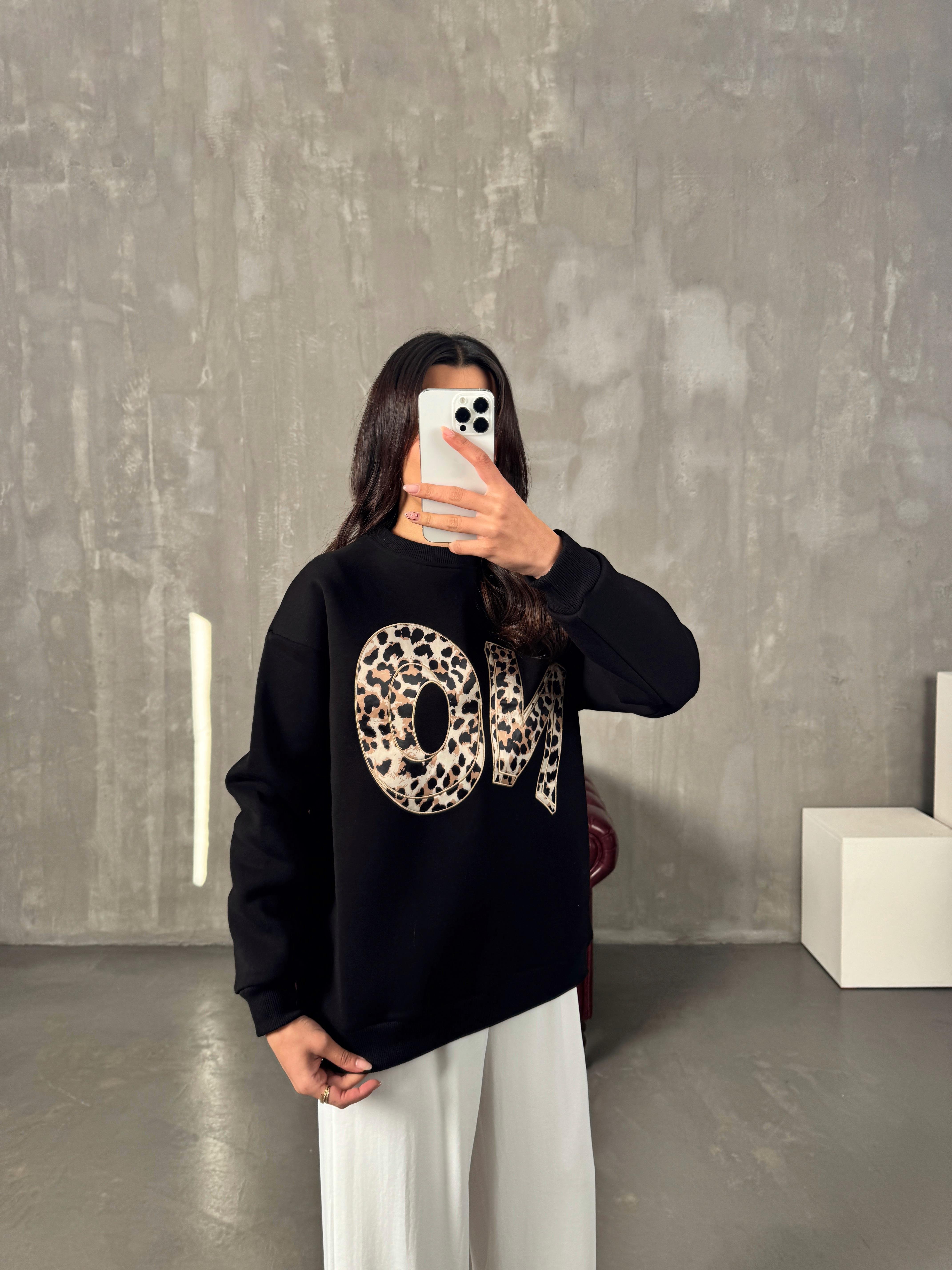 Monaco Siyah Leopar No Baskılı SweatGausSWEATSHIRTGU00904136