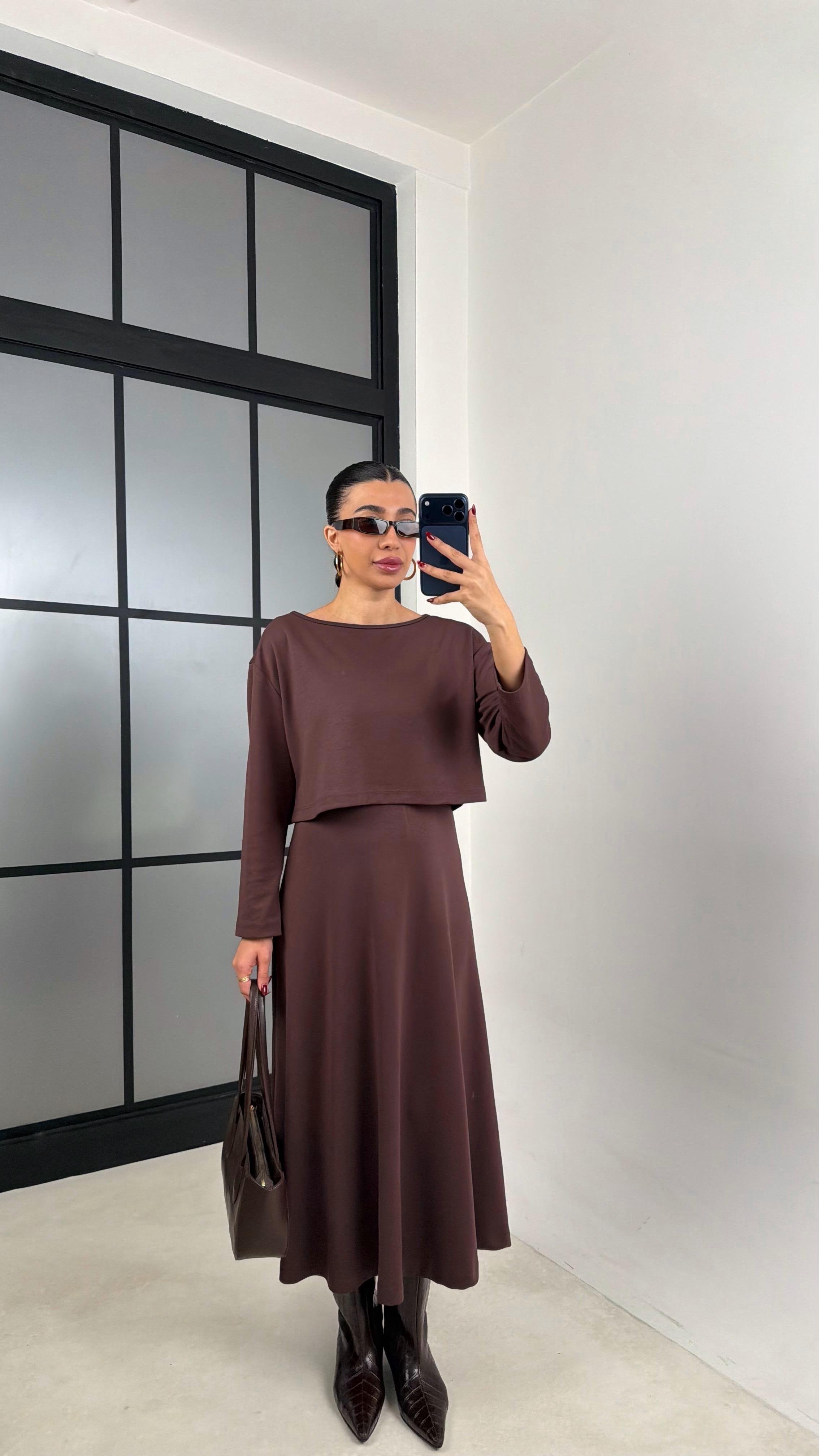 Acı Kahve Kazak Elbise İkili Basic Modal Takım GAUS-00722GAUSTAKIMGAUS-00722