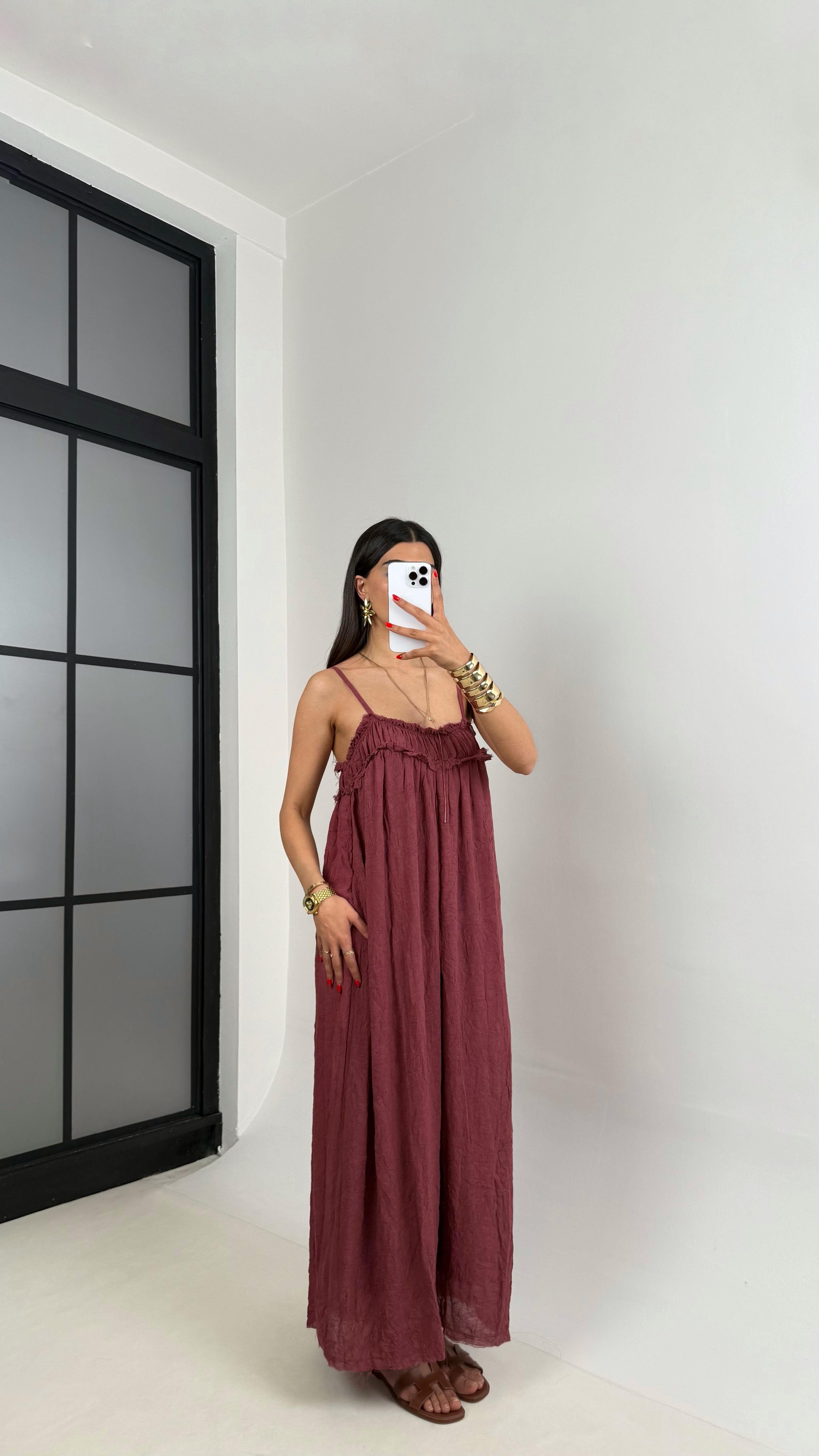 Bordo  Ayarlanabilir Askılı Astarlı Gipeli Tasarım Keten Takım Gaus00484GausELBİSEGU1002136