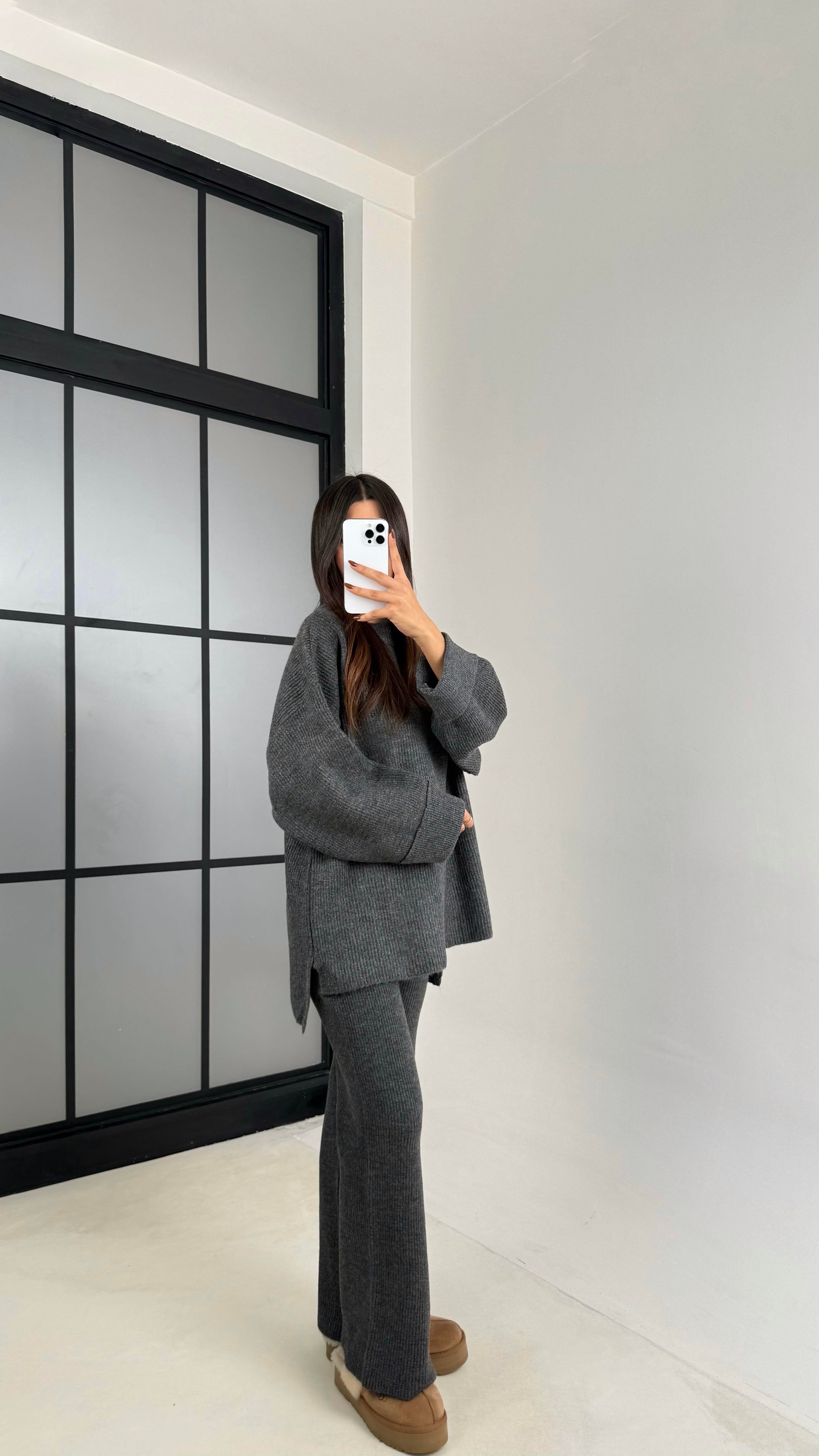 Antrasit Duble Kol Kazak Beli Lastikli Pantolon Triko Takım GAUS-00200GAUSTAKIMGAUS-00200