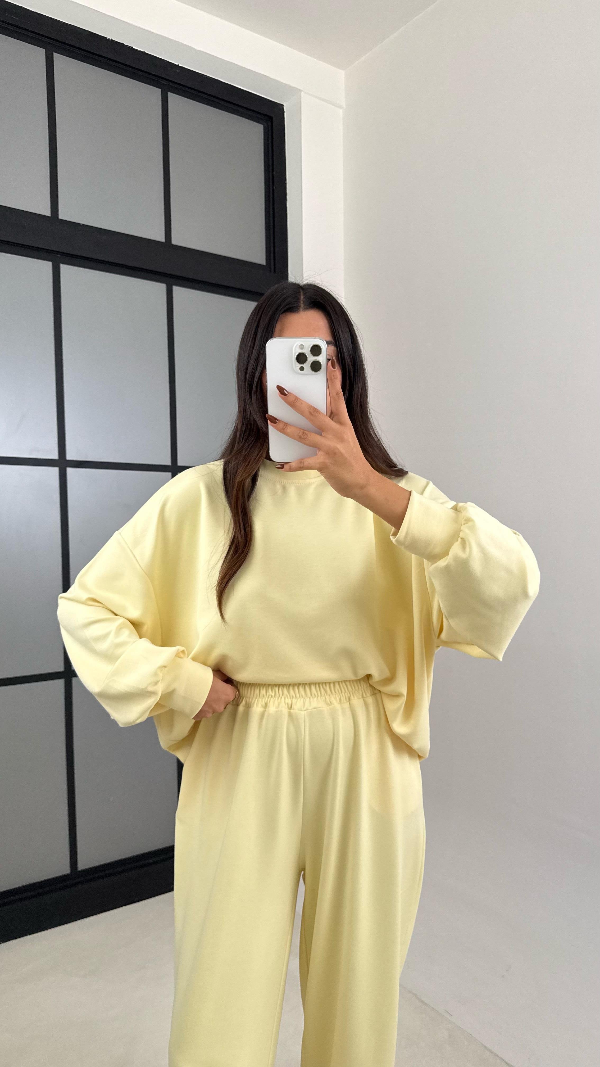 Sarı Uzun Kol Kazak Beli Lastikli Pantolon İkili Modal Kumaş Takım GAUS-00135GAUSTAKIMGAUS-00135