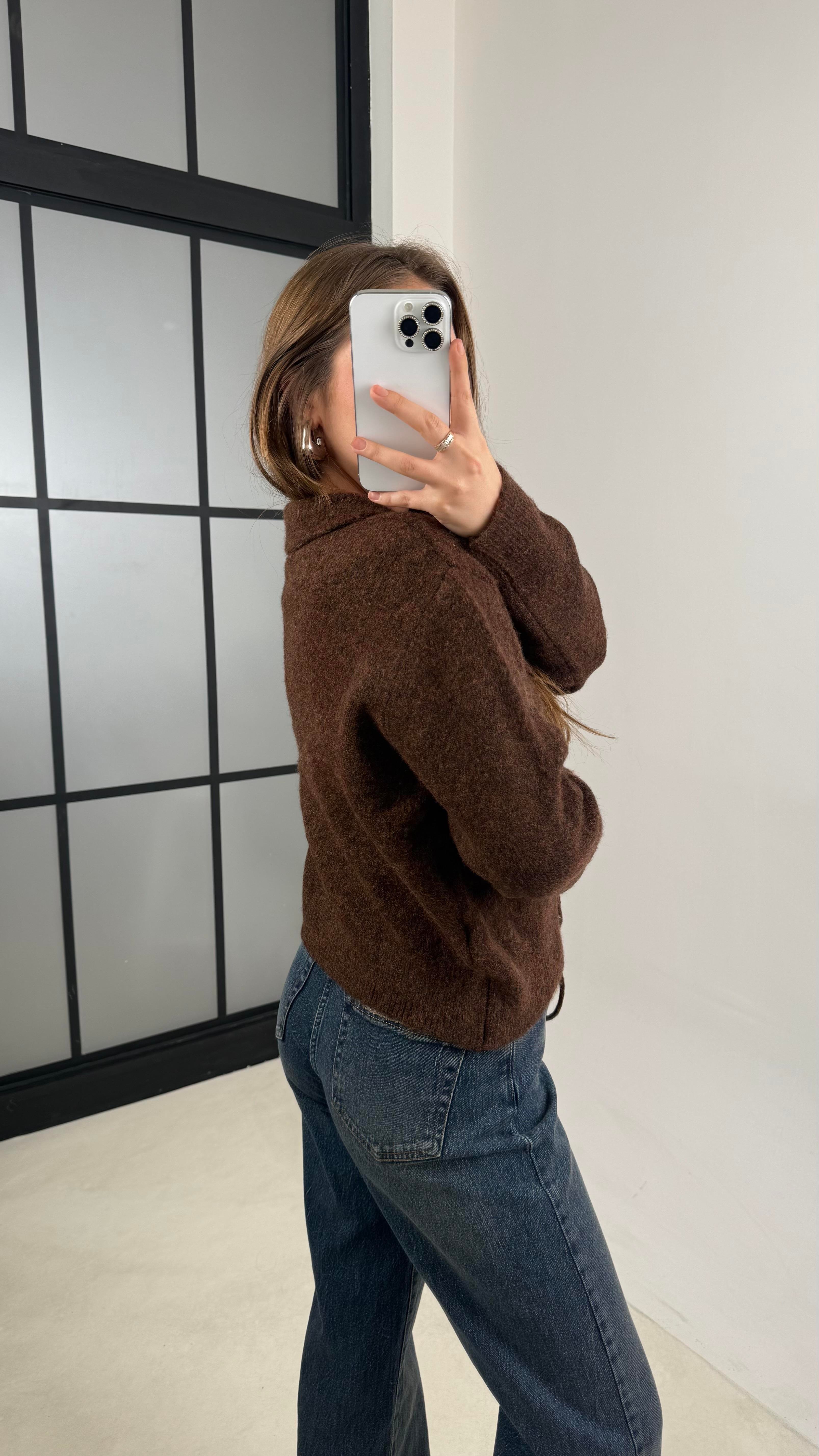 Kahve Önü Bağlama Detaylı Triko Hırka GAUS-00552GAUS الكارديغان  GAUS-00552