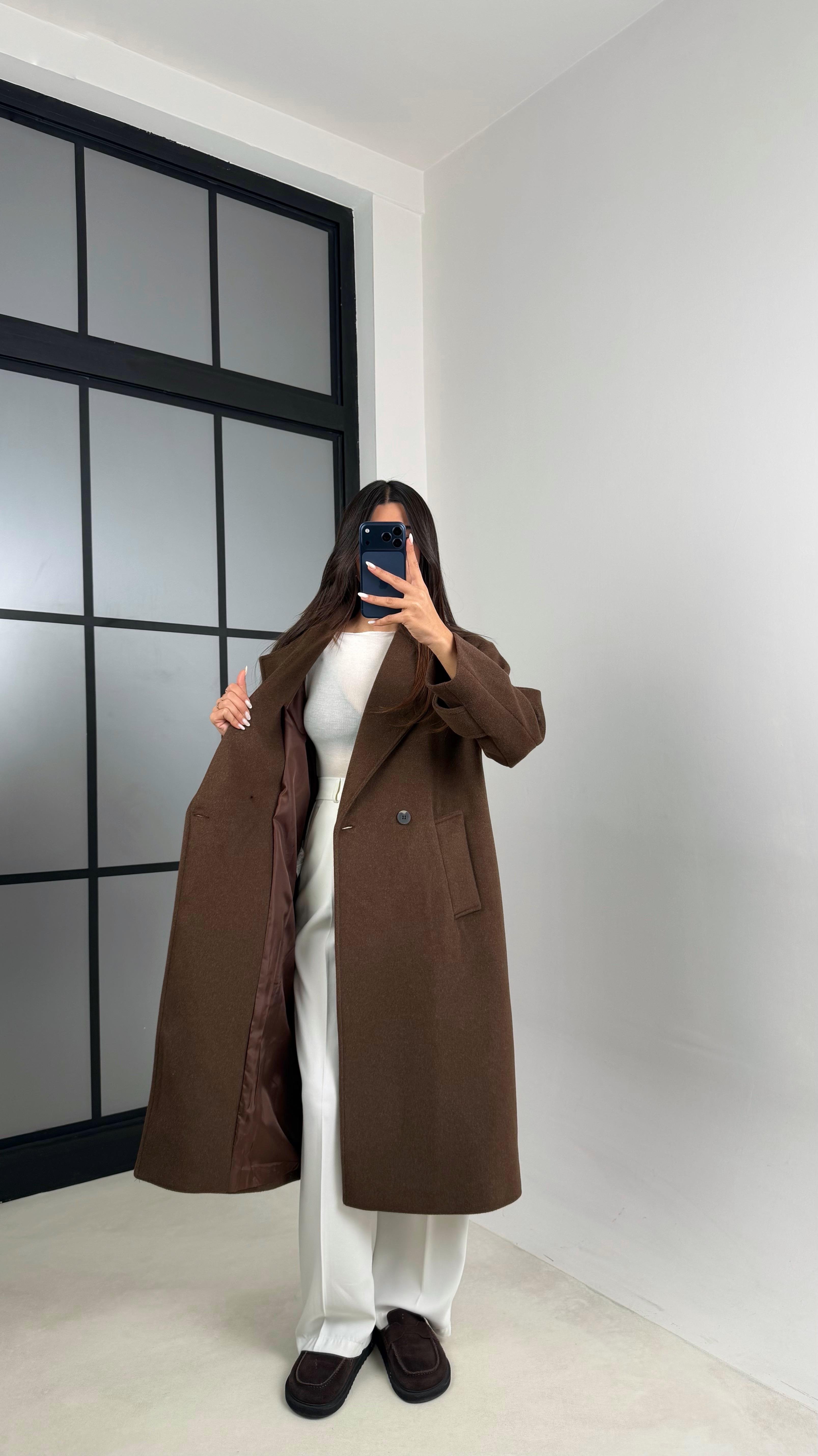 Kahve MD Muadil Astarlı Kaşe Kaban GAUS-00613GAUS المعاطف GAUS-00613